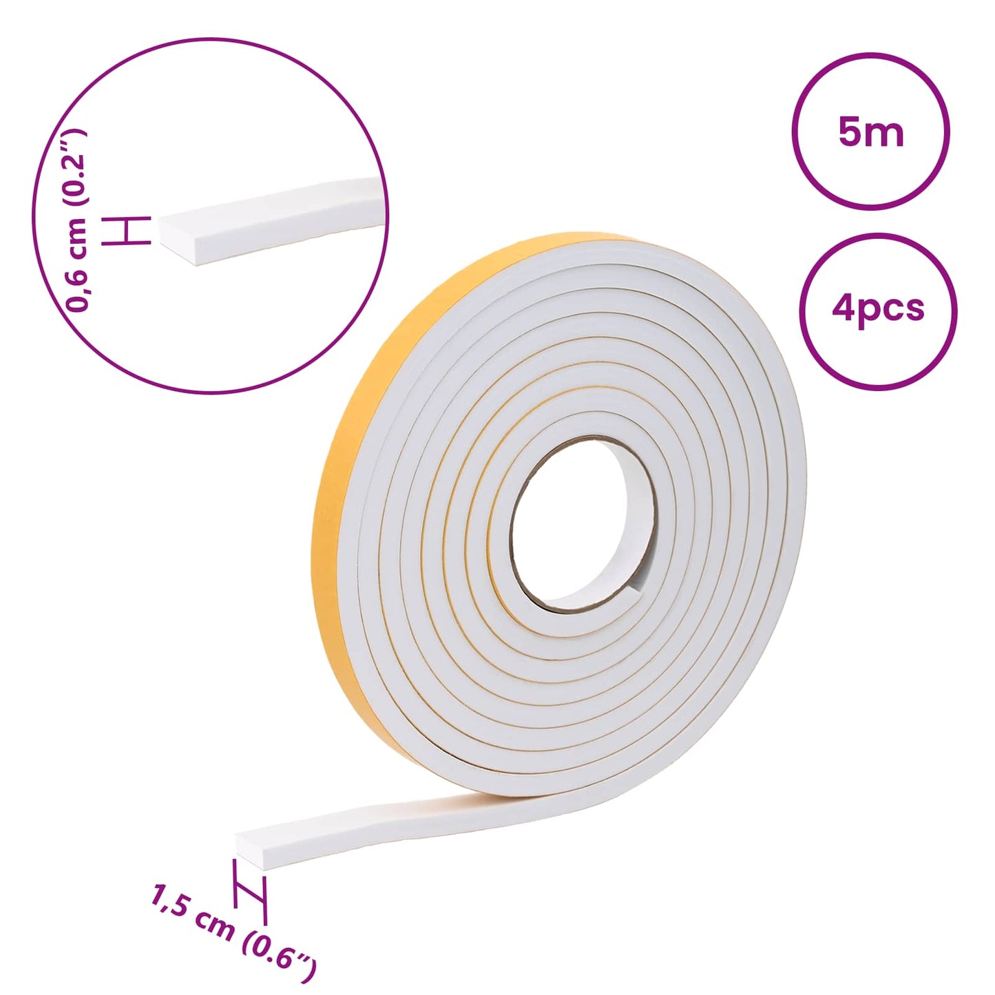 Self-adhesive Foam Tape 4 pcs White 15mm x 5m CR Foam