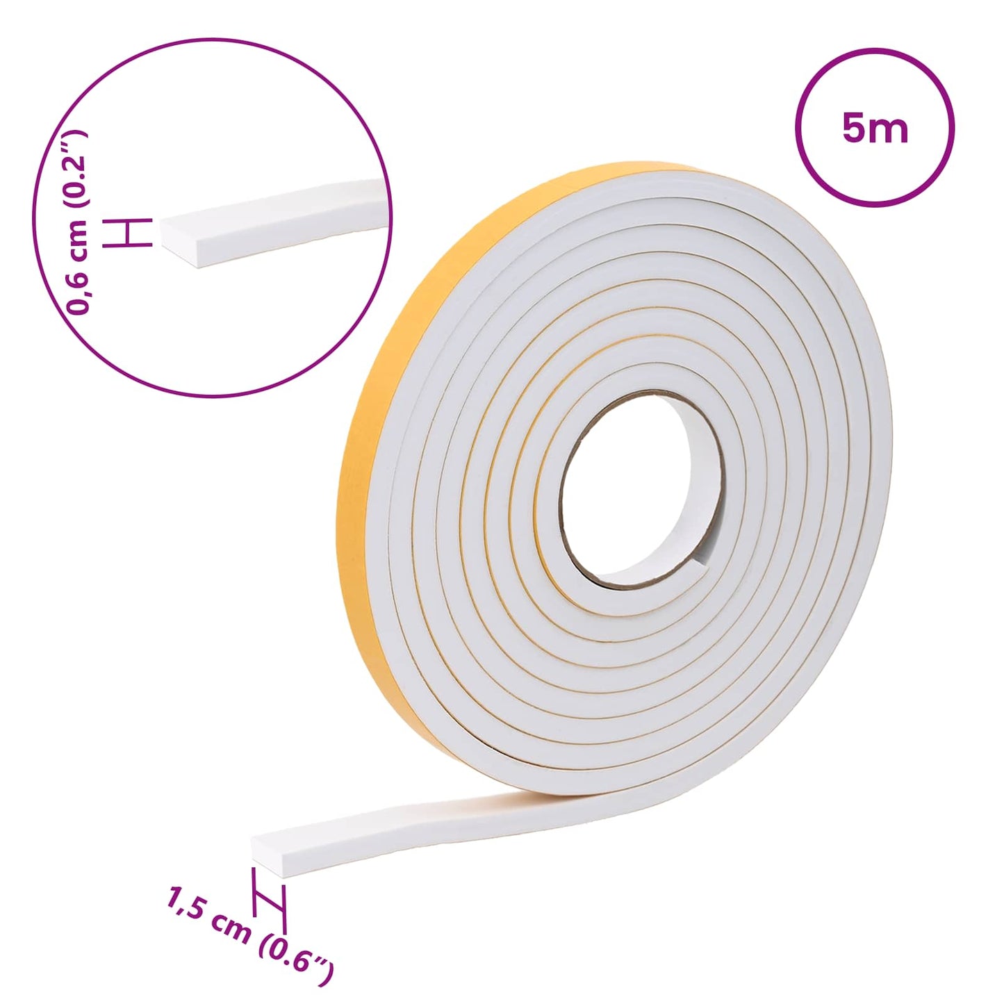 Self-adhesive Foam Tape 10 pcs White 15mm x 5m CR Foam