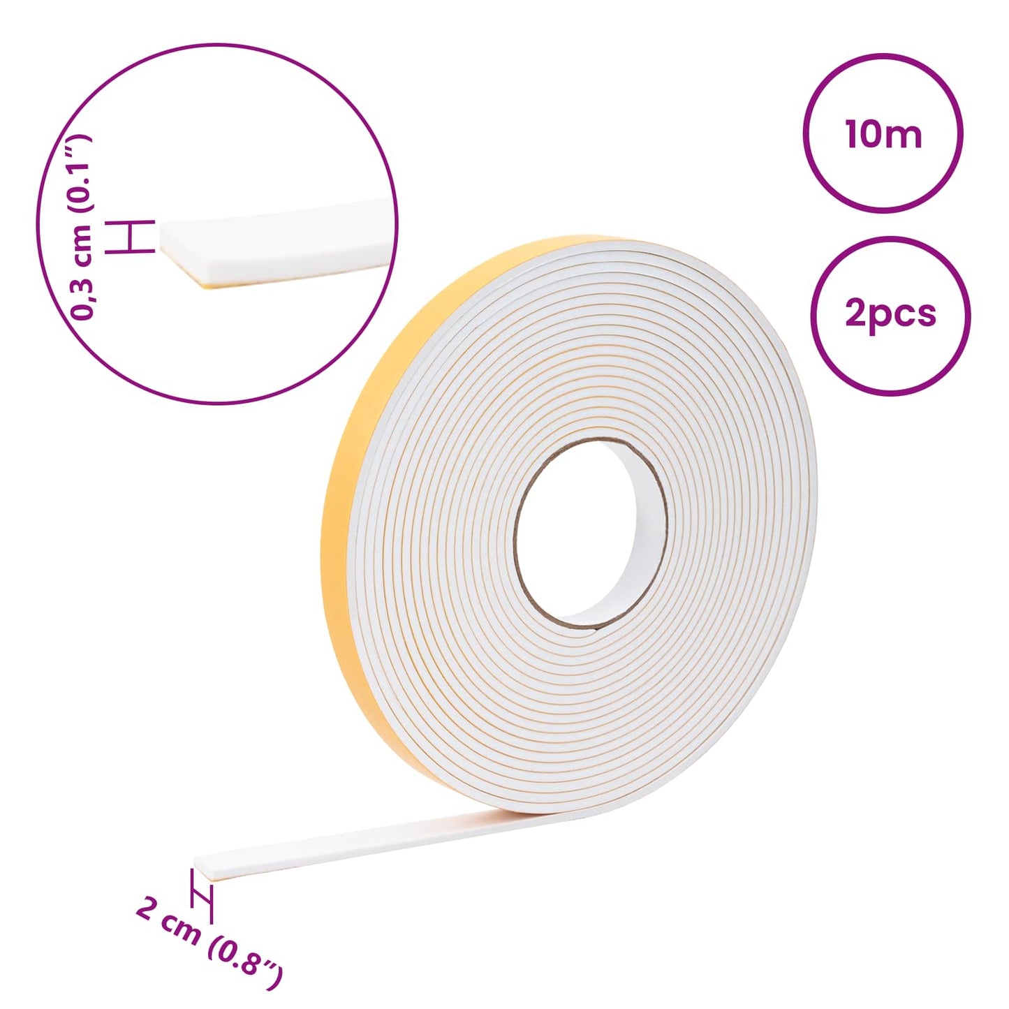 Self-adhesive Foam Tape 2 pcs White 20mm x 10m CR Foam