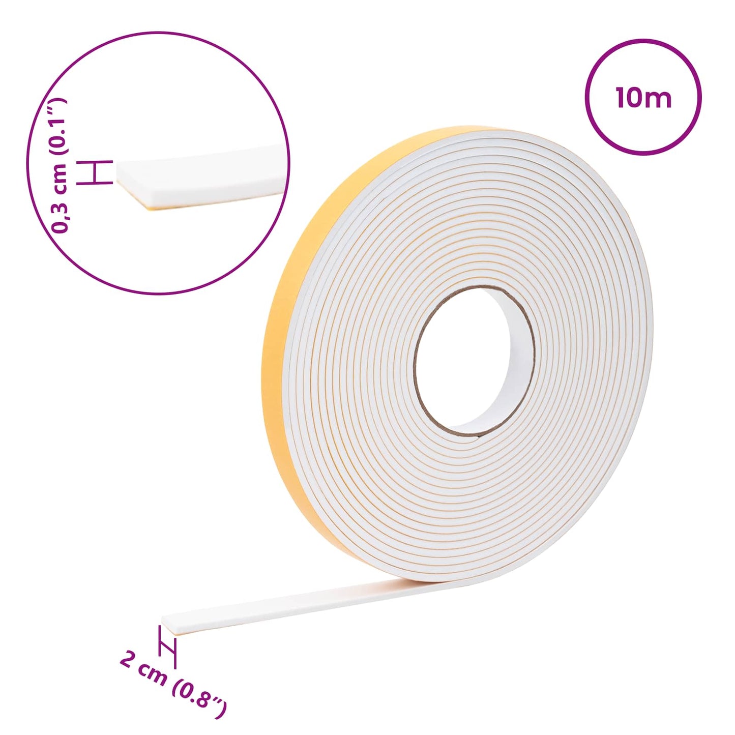 Self-adhesive Foam Tape 10 pcs White 20mm x 10m CR Foam