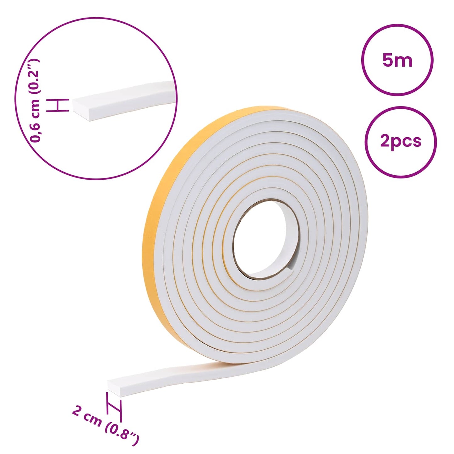 Self-adhesive Foam Tape 2 pcs White 20mm x 5m CR Foam
