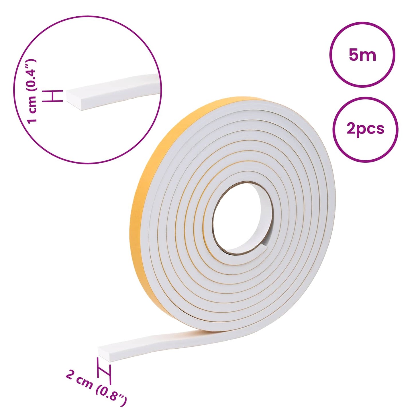 Self-adhesive Foam Tape 2 pcs White 20mm x 5m CR Foam