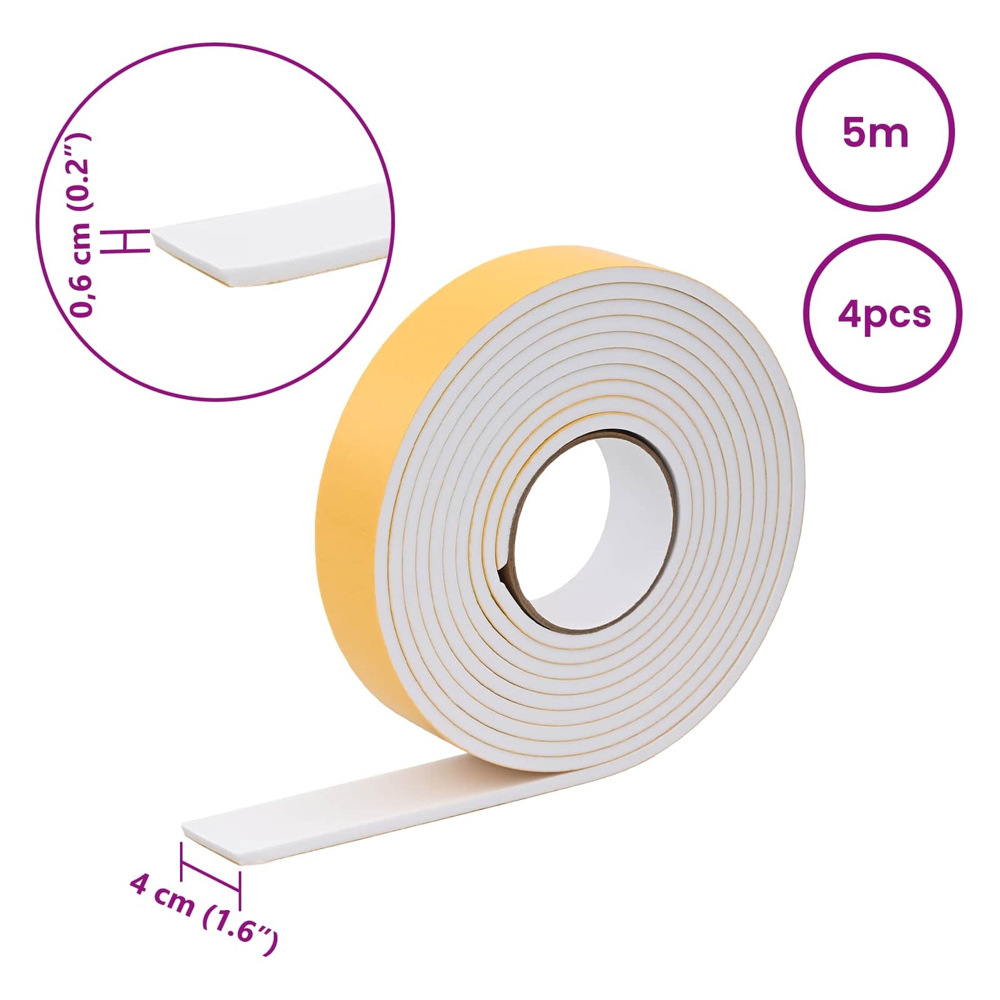 Self-adhesive Foam Tape 4 pcs White 40mm x 5m CR Foam