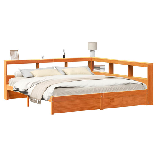 Bookcase Bed Plain 2 pcs Wax Brown 200 x 200 cm Solid Pine Wood