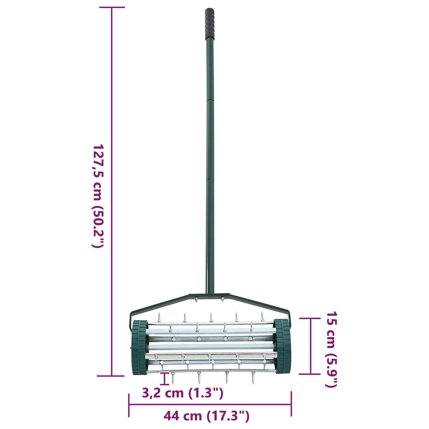 Lawn Roller Pull with Aerator Clamps Green 127.5 x 44 cm Steel
