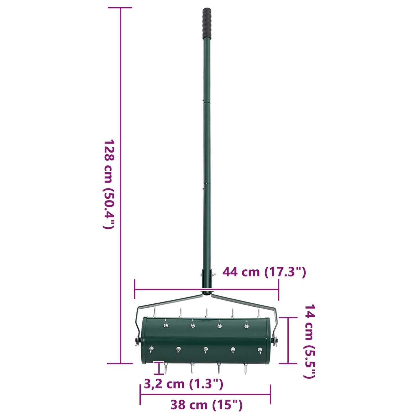 Lawn Roller Pull with Aerator Clamps Green 128 x 38 cm Steel