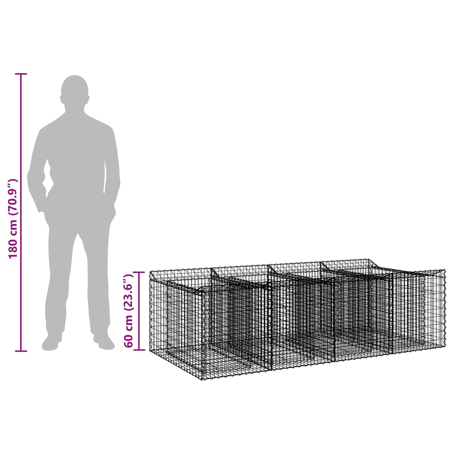 Gabion Raised Bed 2 pcs 200 x 100 x 60 cm Galvanised Steel