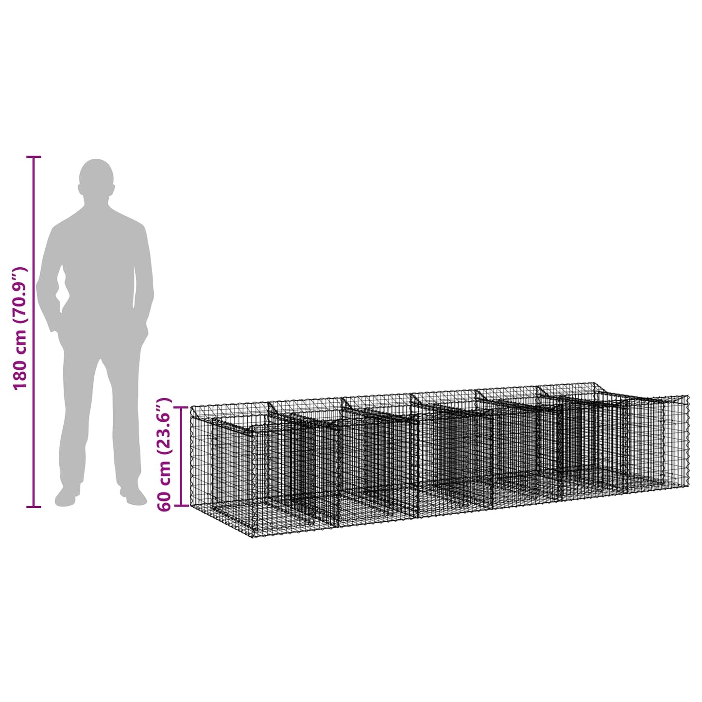 Gabion Raised Bed 2 pcs 300 x 100 x 60 cm Galvanised Steel