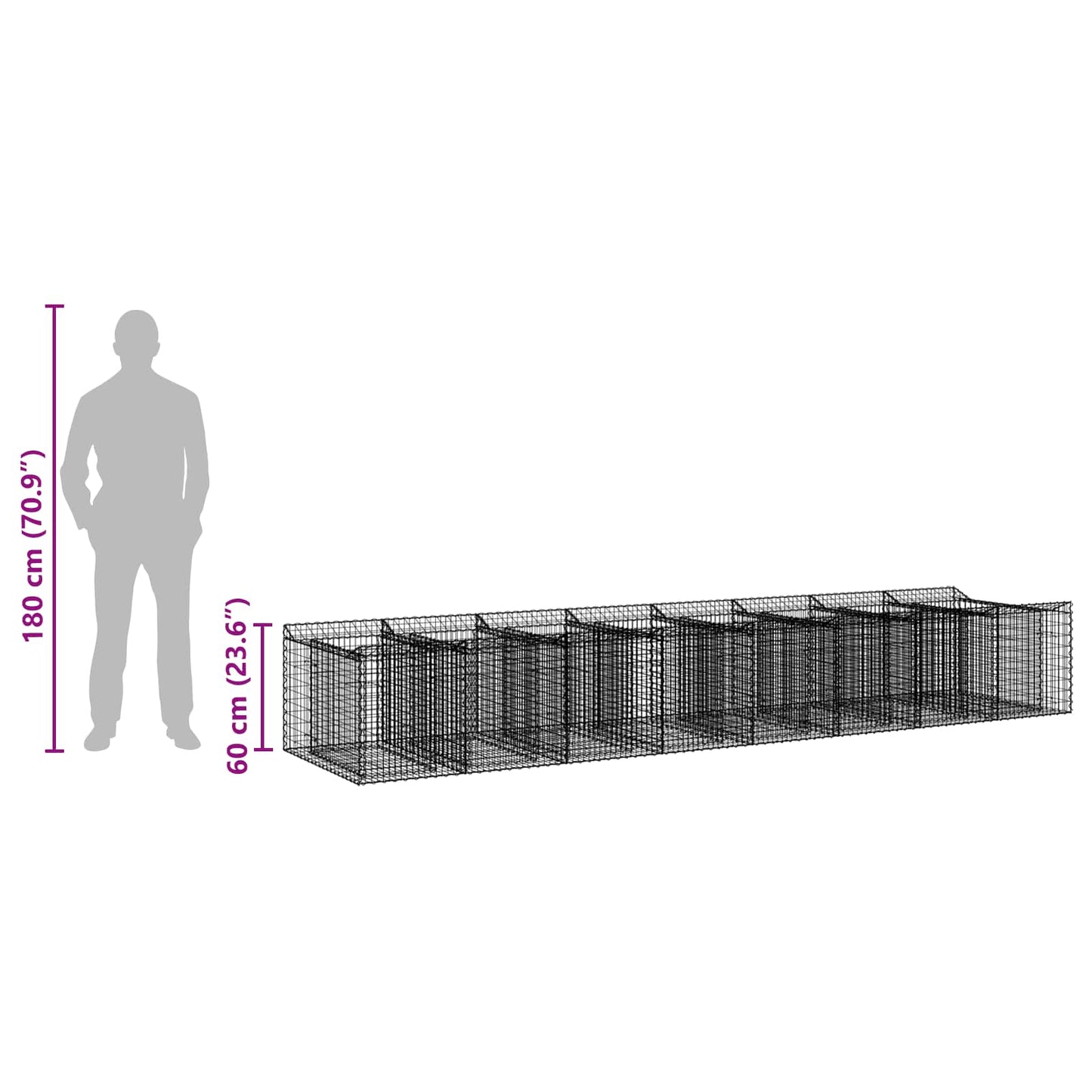 Gabion Raised Bed 3 pcs 400 x 100 x 60 cm Galvanised Steel