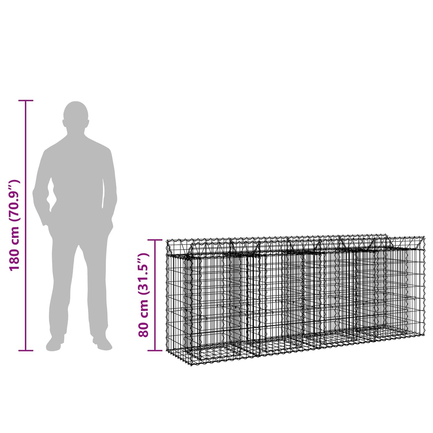 Gabion Raised Bed 2 pcs 200 x 50 x 80 cm Galvanised Steel