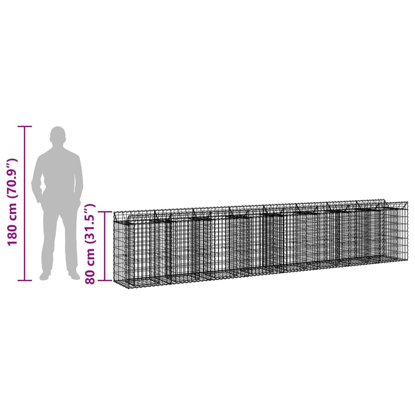 Gabion Raised Bed 3 pcs 400 x 50 x 80 cm Galvanised Steel