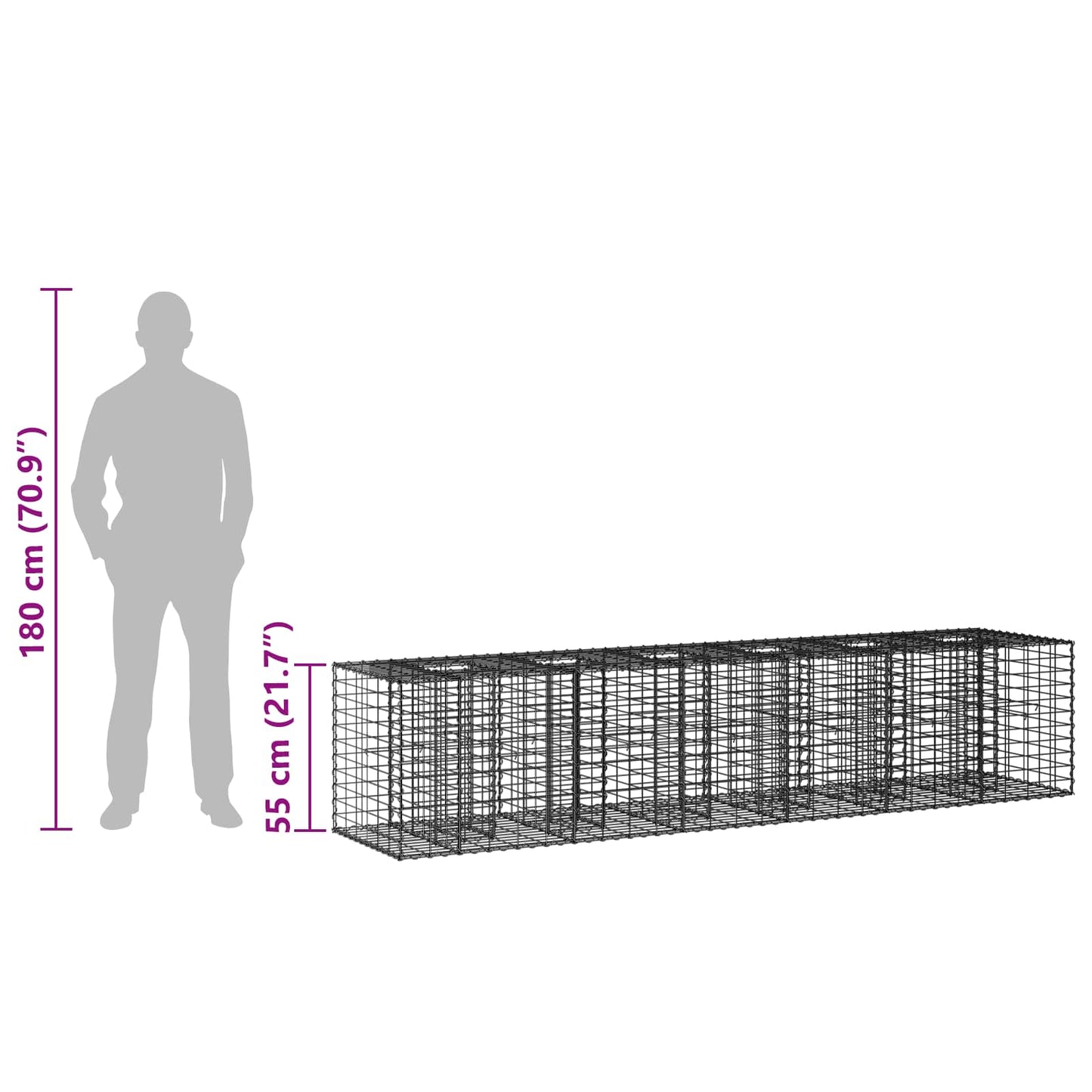 Gabion Raised Bed 2 pcs 260 x 60 x 55 cm Galvanised Steel