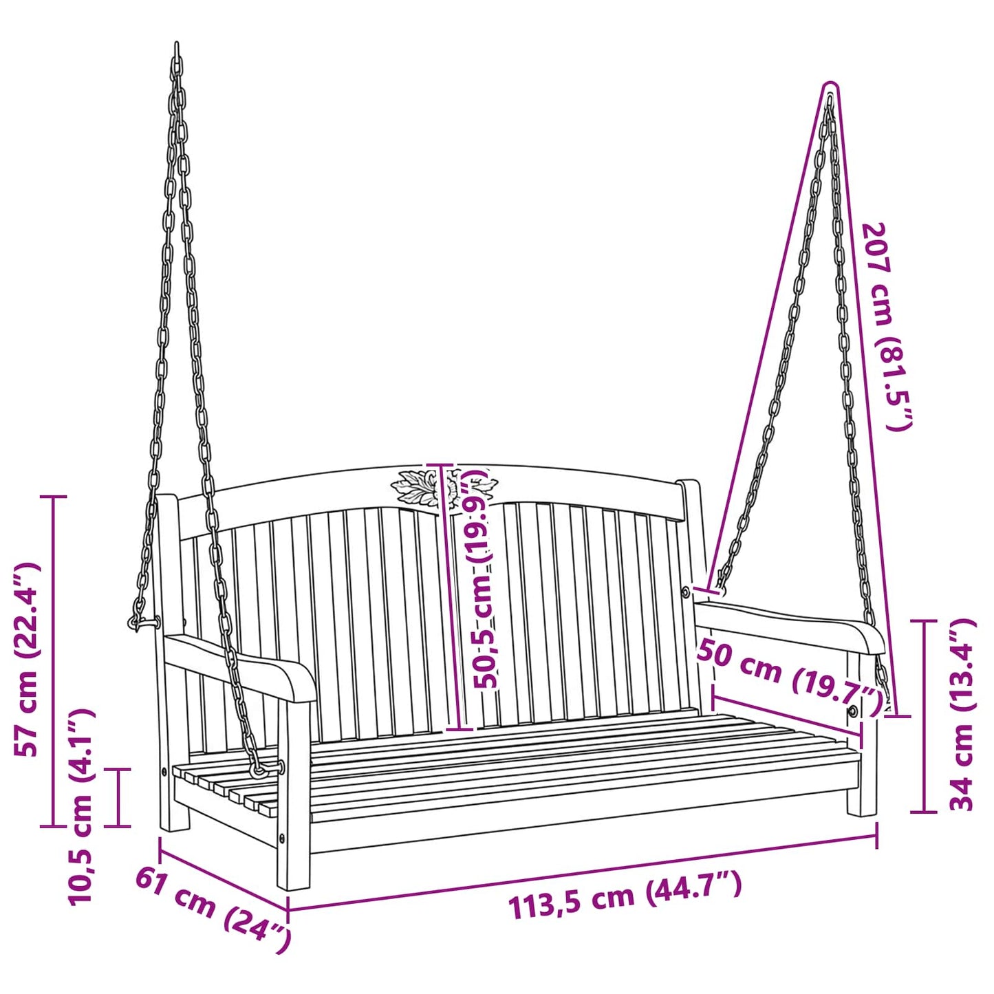 Swing Rose Bench 114 x 61 x 61.5 cm Solid Teak Wood Natural