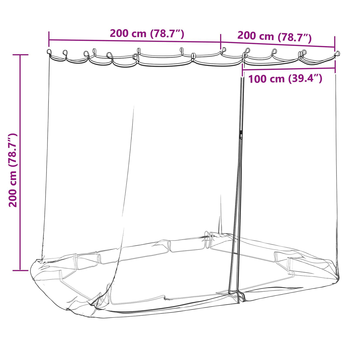 Mosquito Net for Gazebo 220 mesh White 2 x 2 x 2 m Polyester