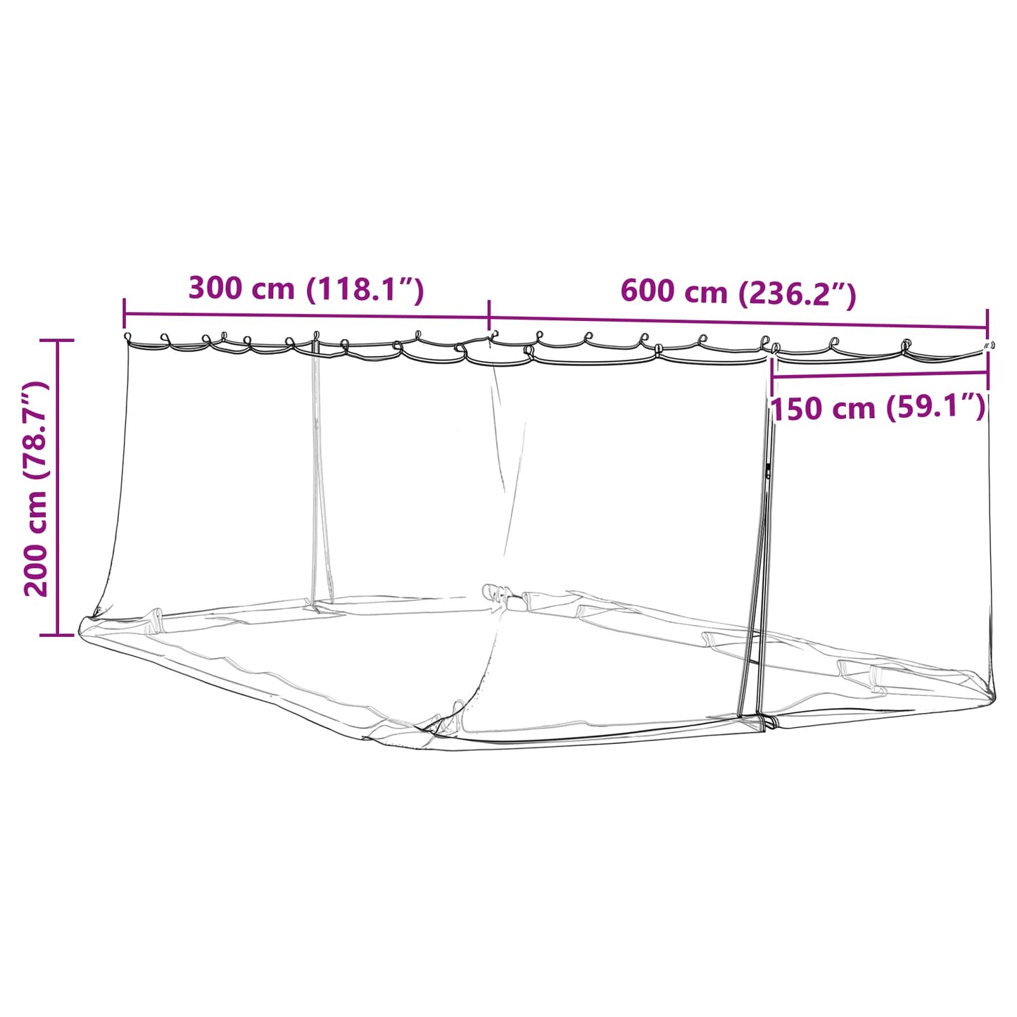 Mosquito Net for Gazebo 220 mesh White 6 x 3 x 2 m Polyester