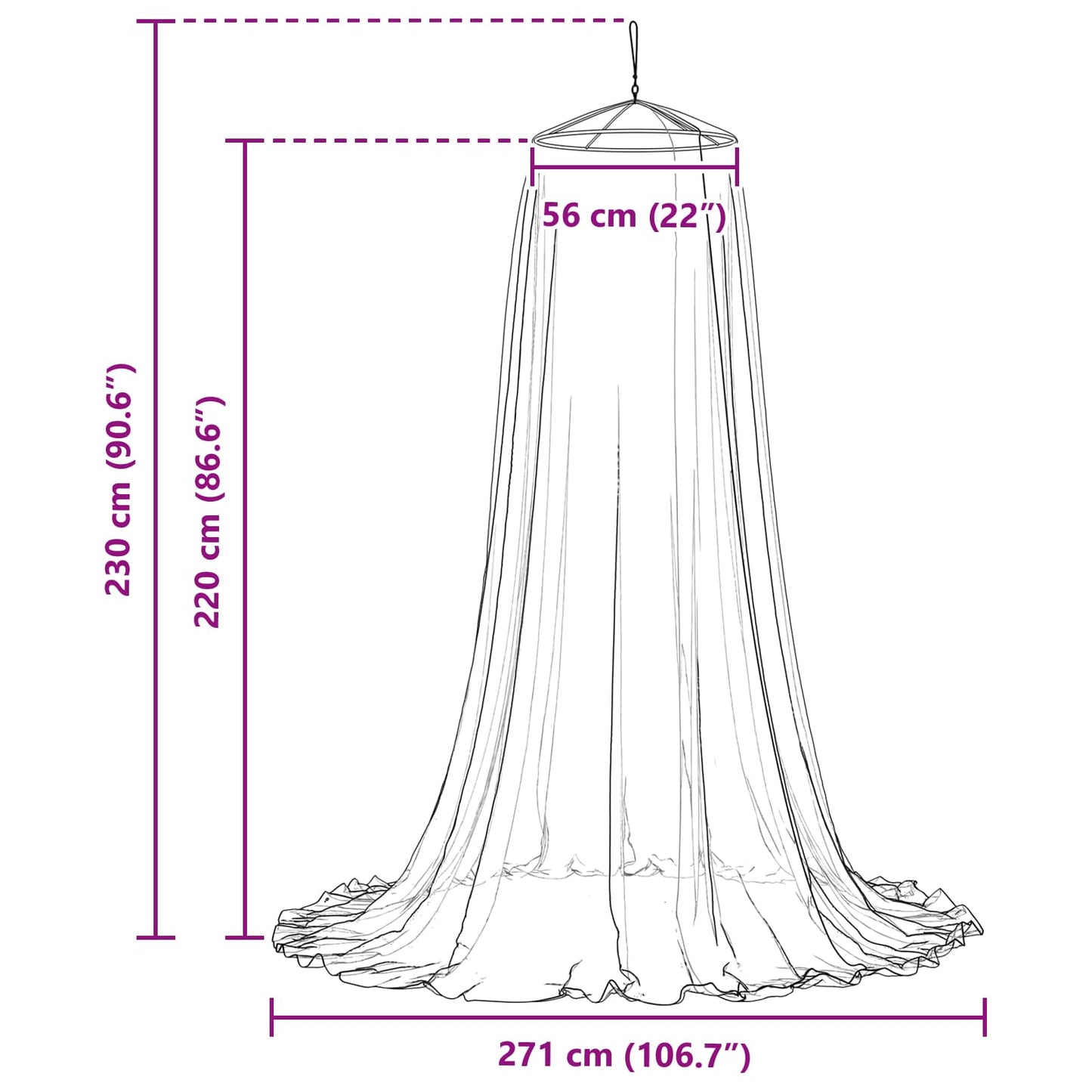 Mosquito Net for Bed 3 pcs 156 mesh White ⌀56 x 220 cm