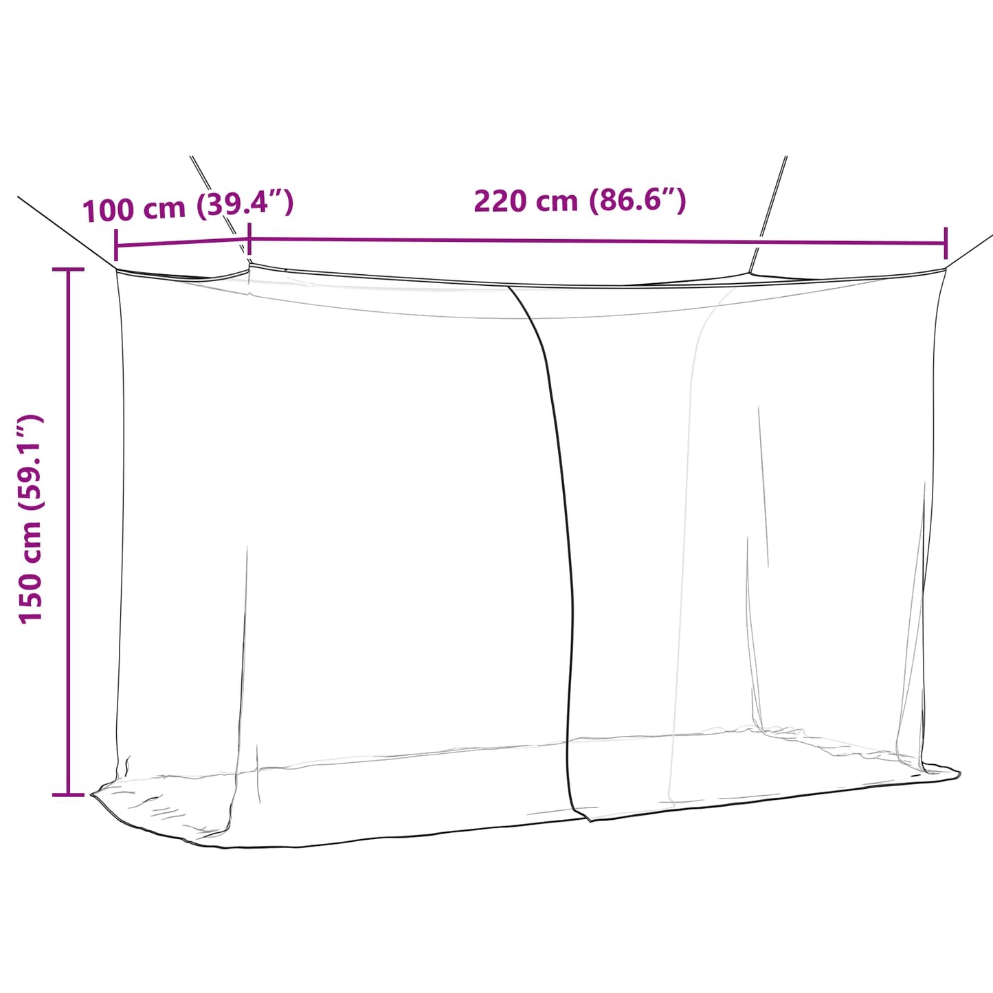 Mosquito Net for Bed 156 mesh Black 220 x 100 x 150 cm
