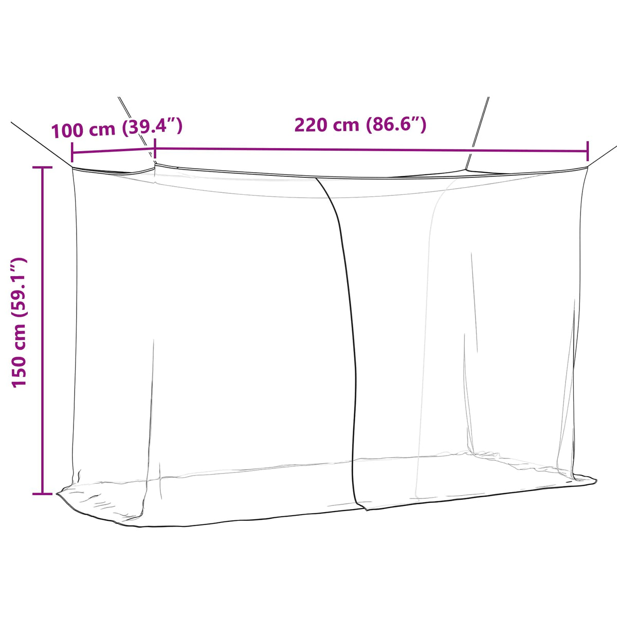 Mosquito Net for Bed 156 mesh Black 220 x 100 x 150 cm