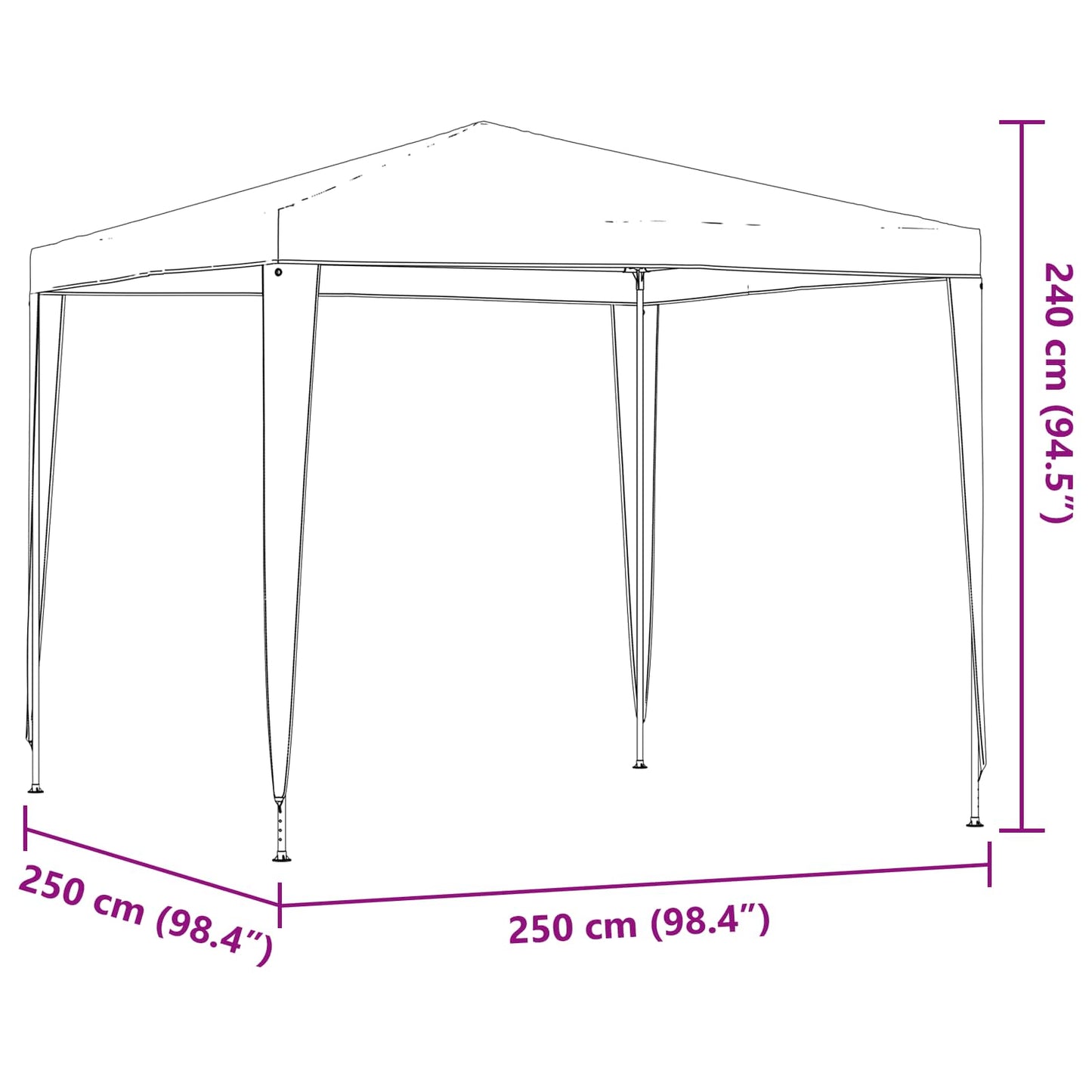 Party Tent 250 x 250 x 240 cm Red PE and Steel