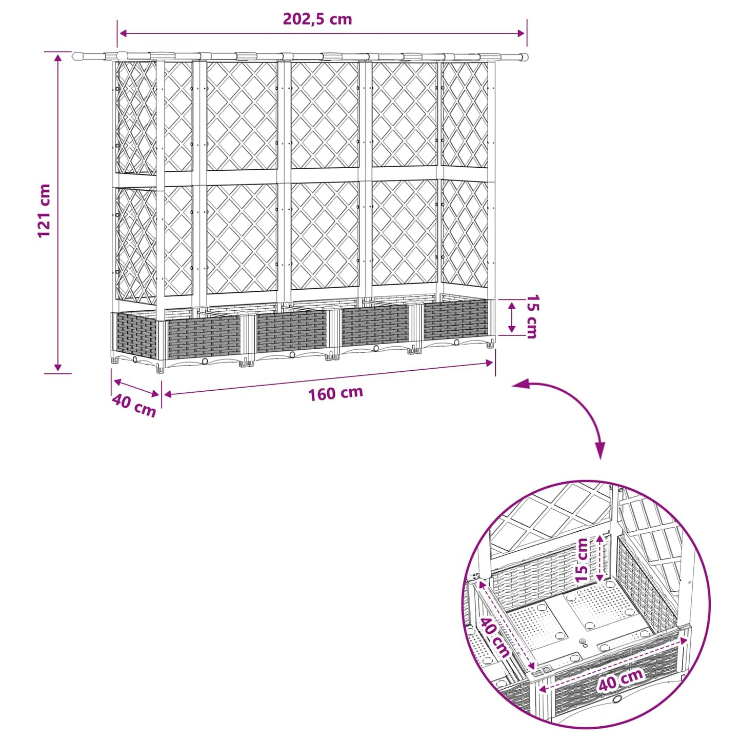 Raised Bed with Trellis and Roof Brown 202.5 x 40 x 121 cm PP