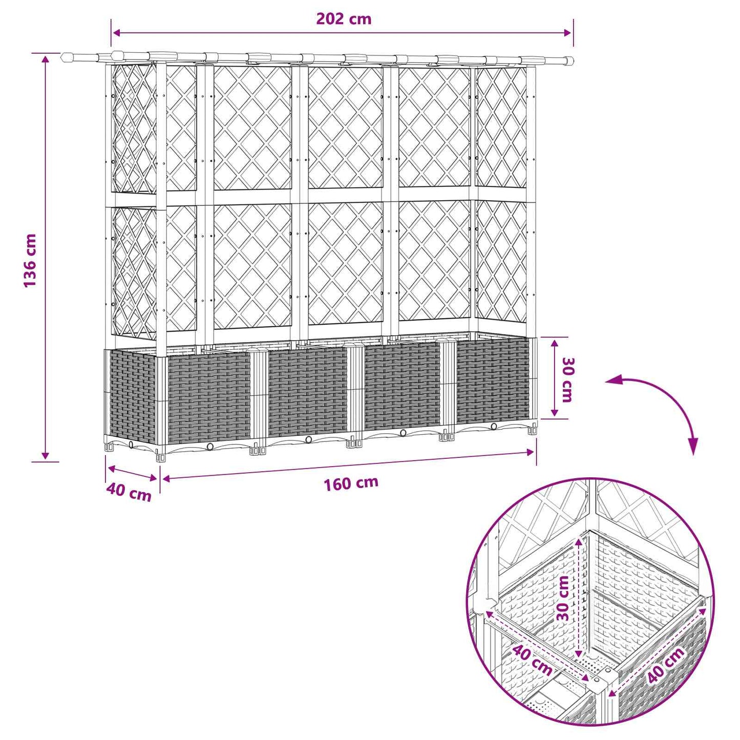 Raised Bed with Trellis and Roof Brown 202 x 40 x 136 cm PP