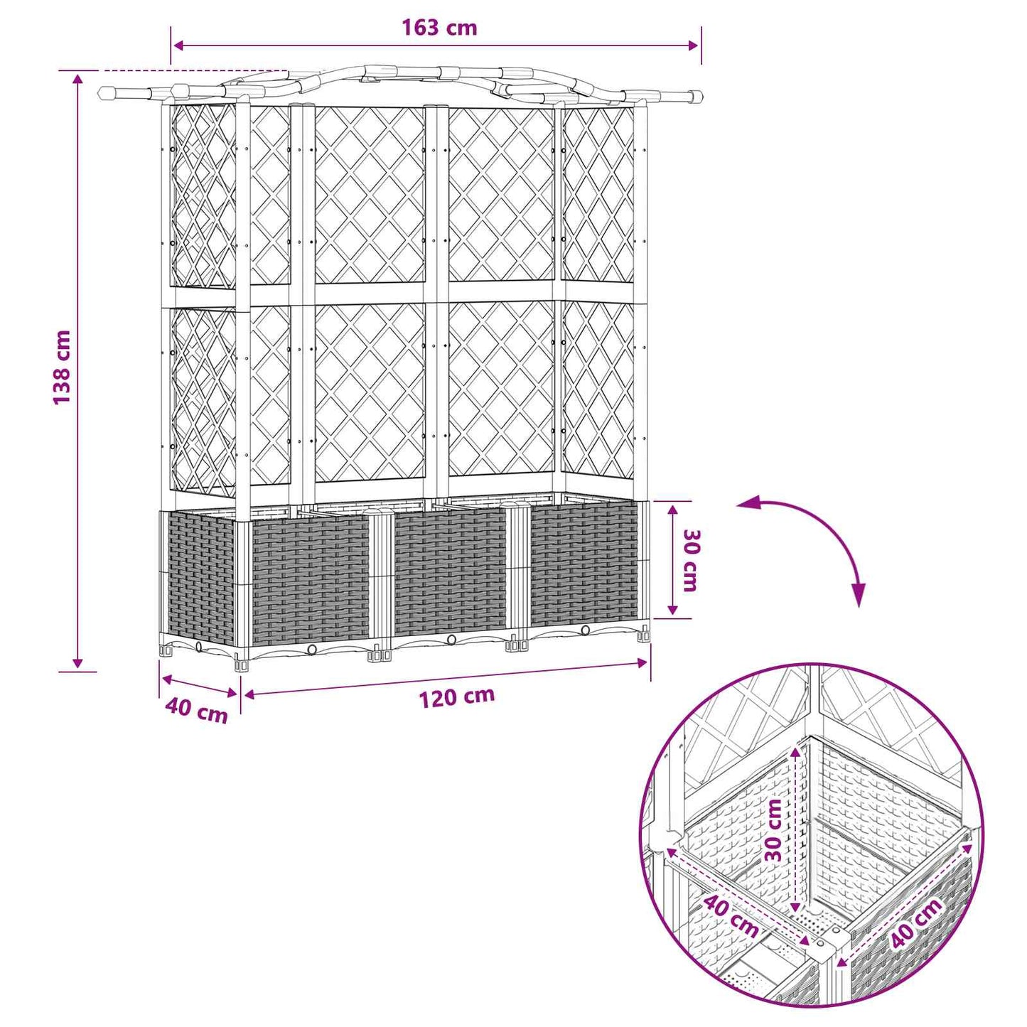 Raised Bed with Trellis and Roof Grey 163 x 40 x 138 cm PP