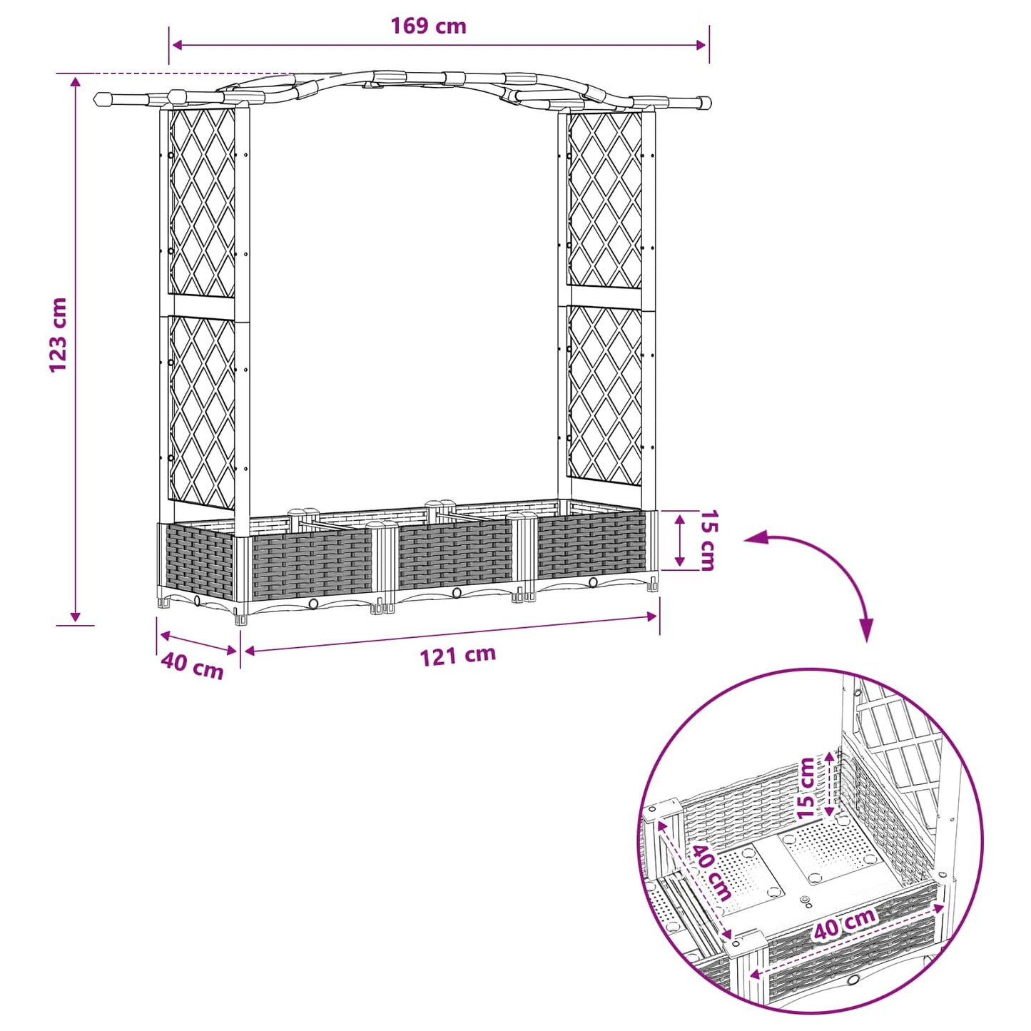 Raised Bed with Trellis and Roof Light Grey 169 x 40 x 123 cm