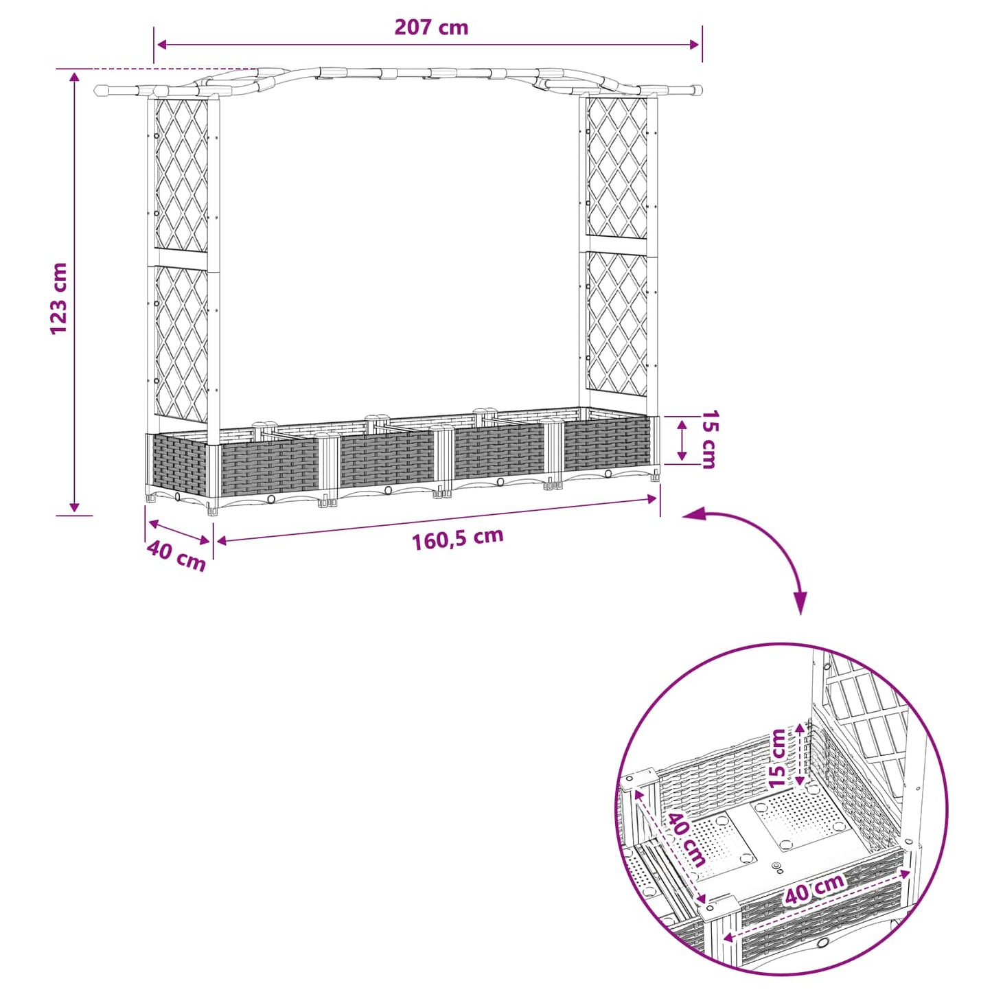 Raised Bed with Trellis and Roof Light Grey 207 x 40 x 123 cm