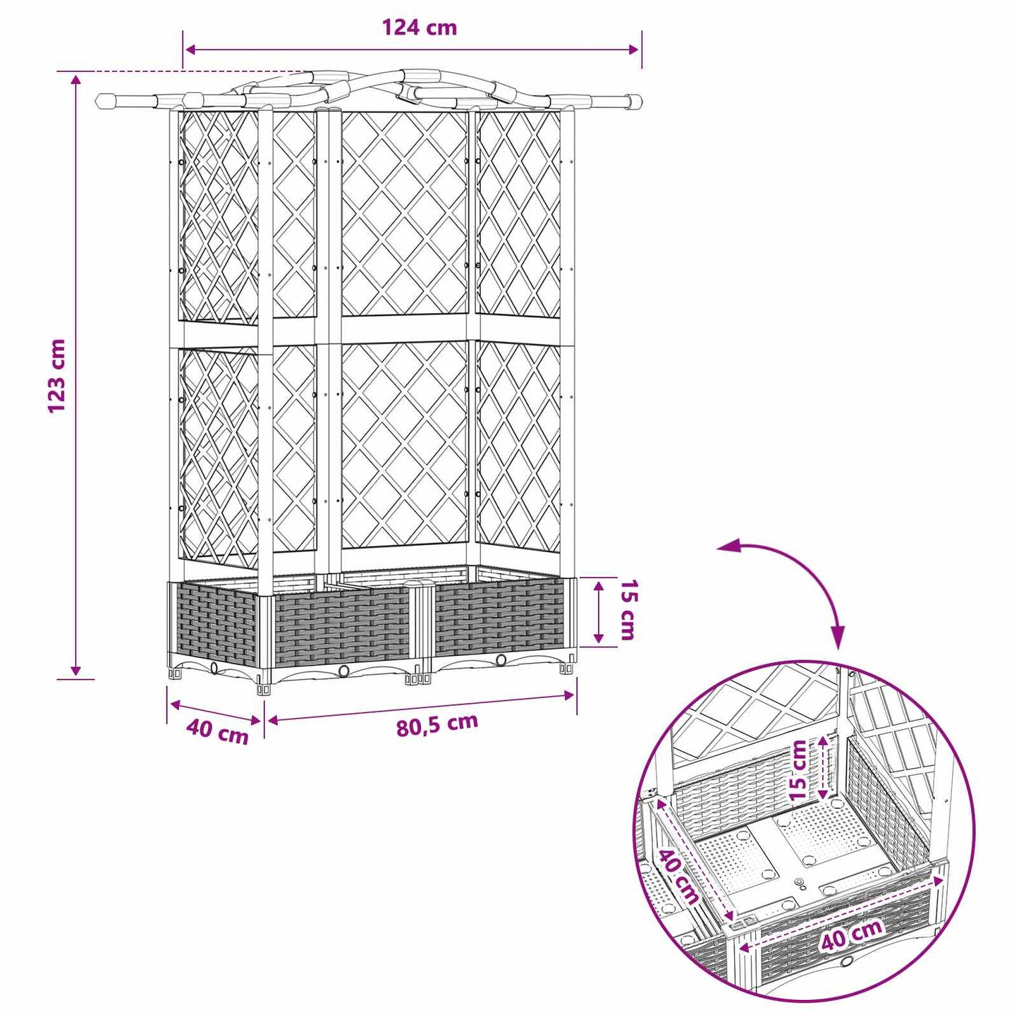 Raised Bed with Trellis and Roof Light Grey 124 x 40 x 123 cm