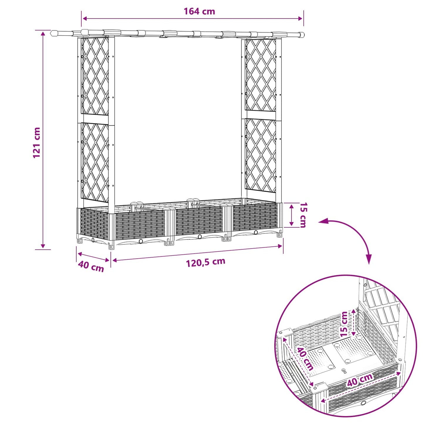 Raised Bed with Trellis and Roof Light Grey 164 x 40 x 121 cm