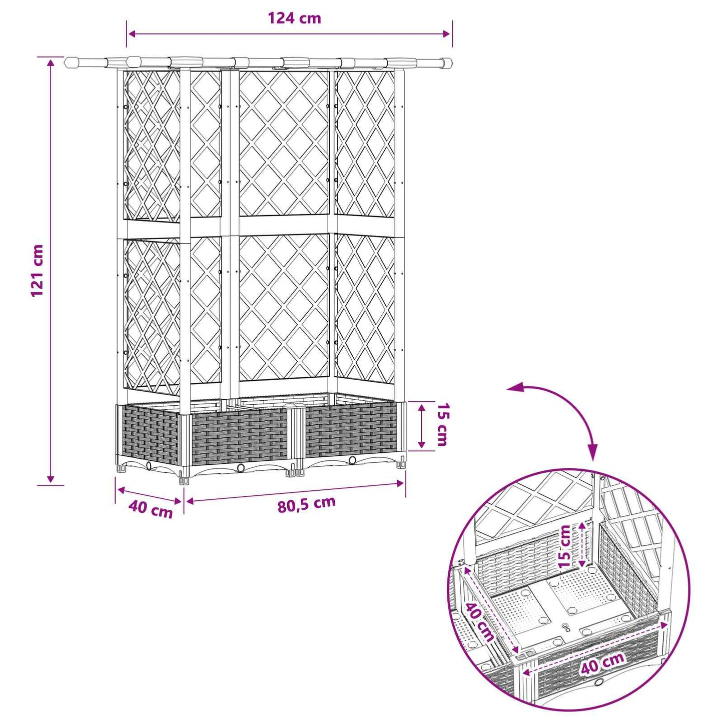 Raised Bed with Trellis and Roof Light Grey 124 x 40 x 121 cm