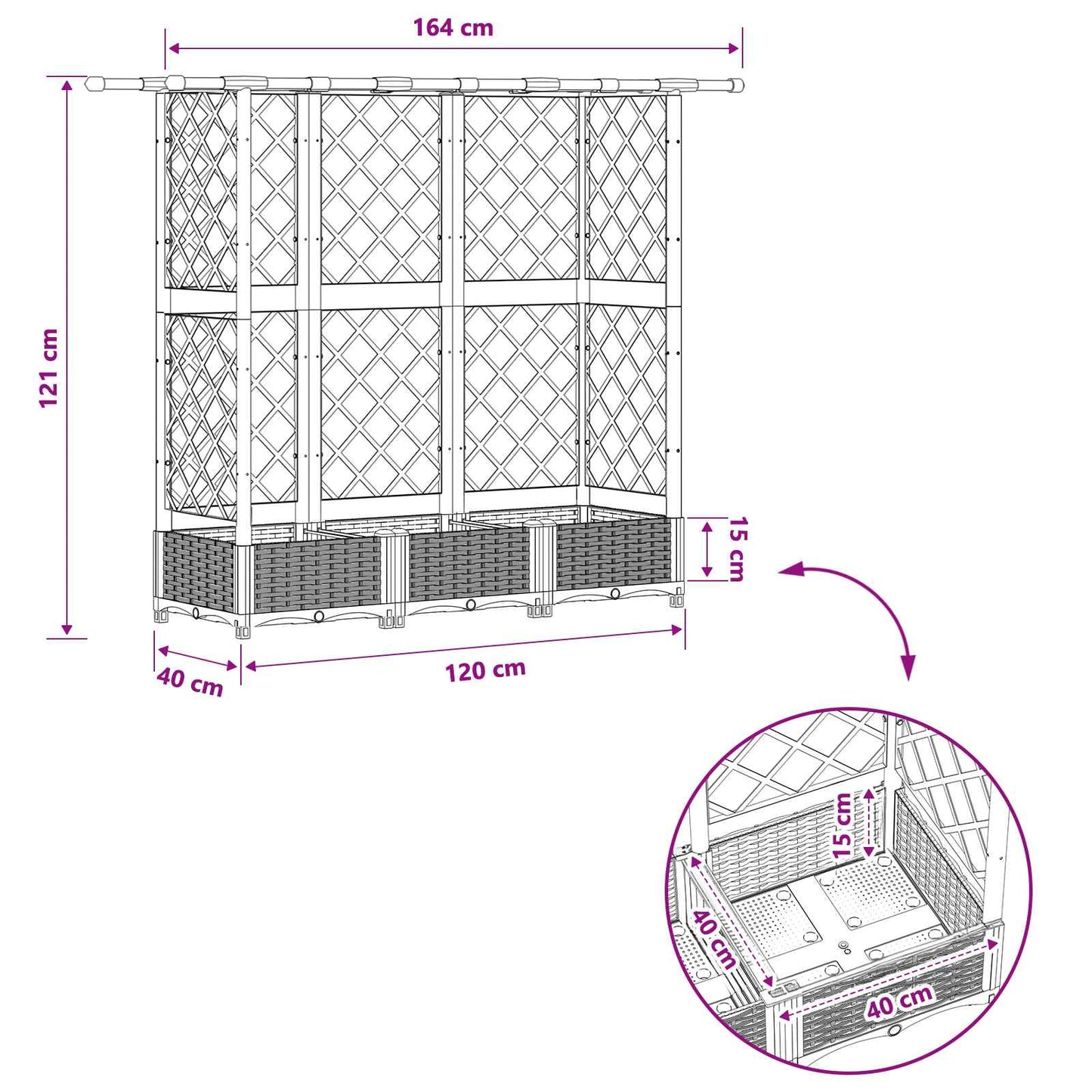 Raised Bed with Trellis and Roof Light Grey 164 x 40 x 121 cm
