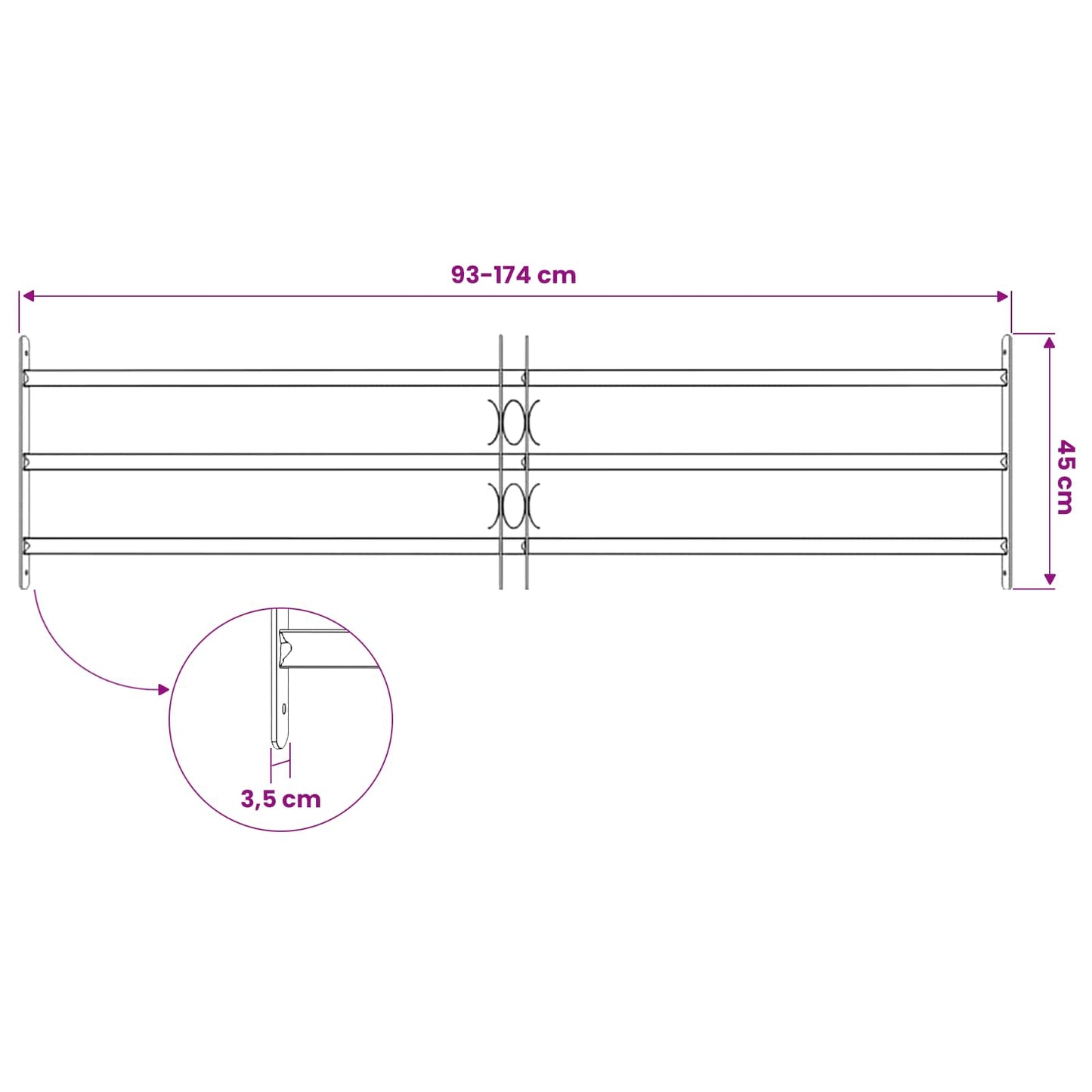 Security Grille for Windows with 3 Crossbars 3 pcs 930-1740 mm