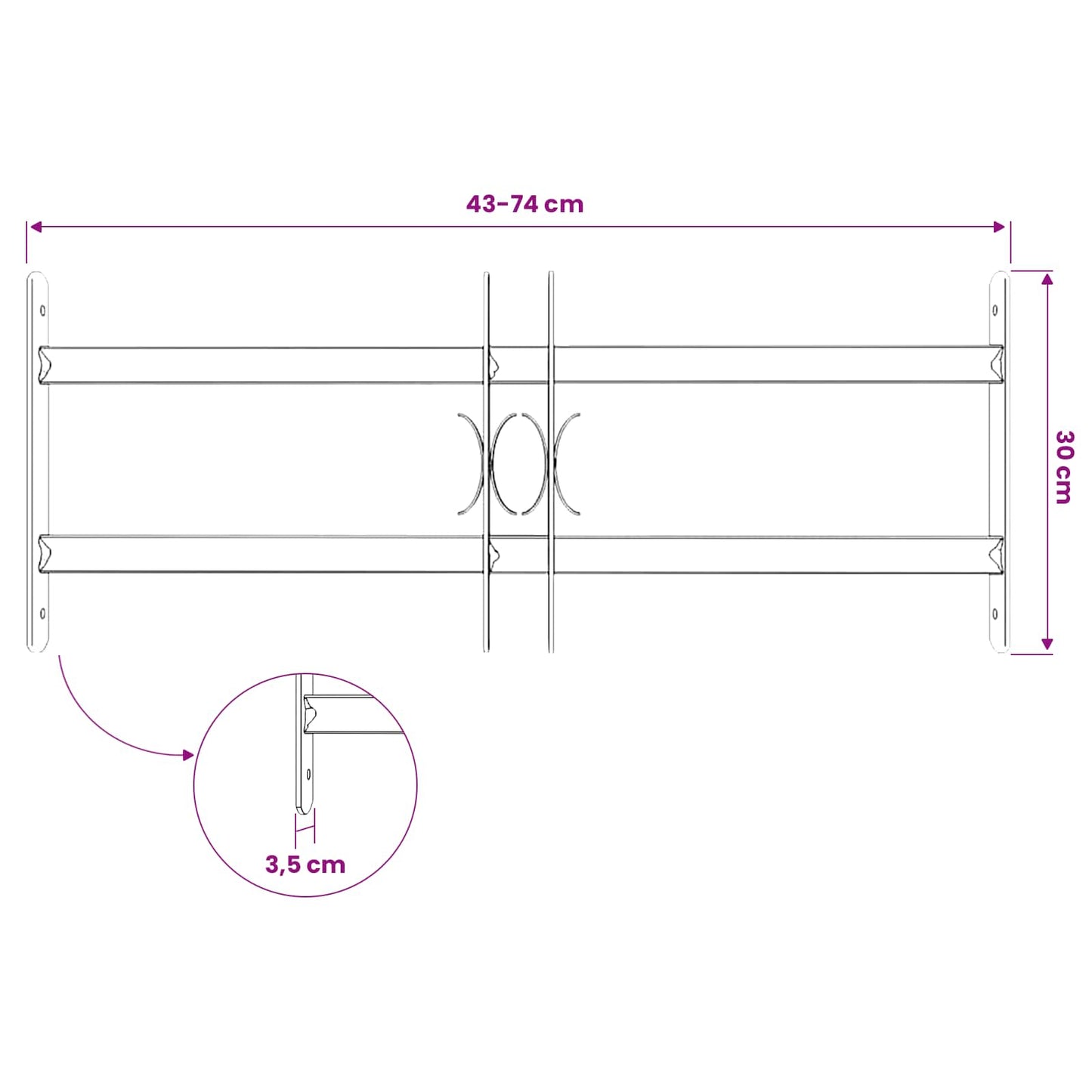 Security Grille for Windows with 2 Crossbars 3 pcs 43-74 cm