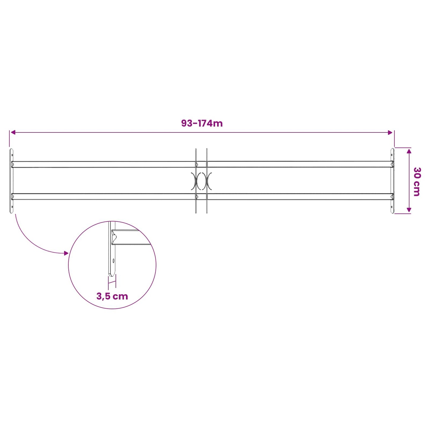 Security Grille for Windows with 2 Crossbars 3 pcs 93-174 cm