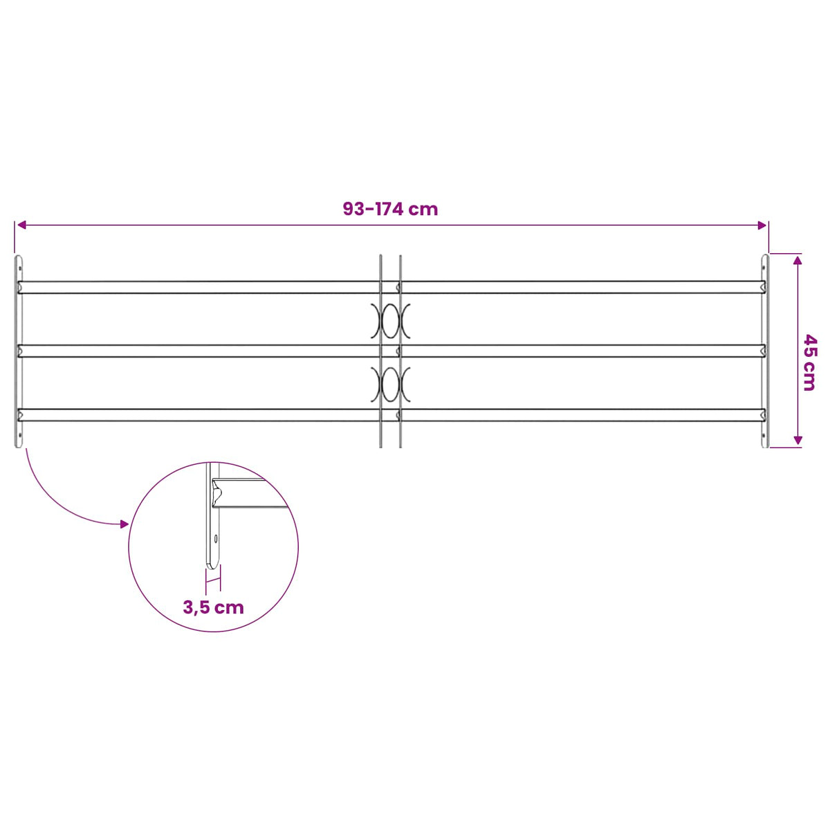Security Grille for Windows with 3 Crossbars 3 pcs 93-174 cm