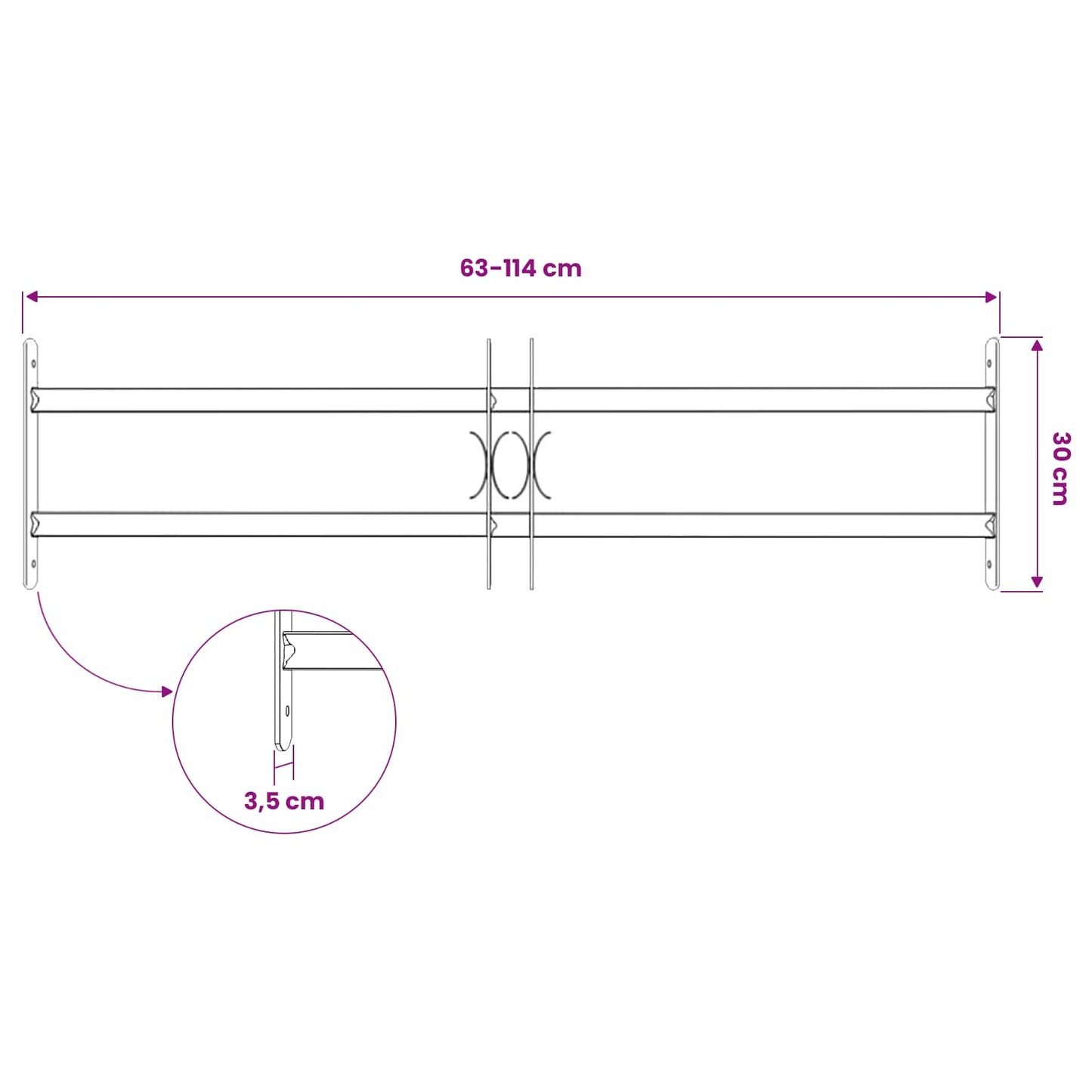 Security Grille for Windows with 2 Crossbars 63-114 cm