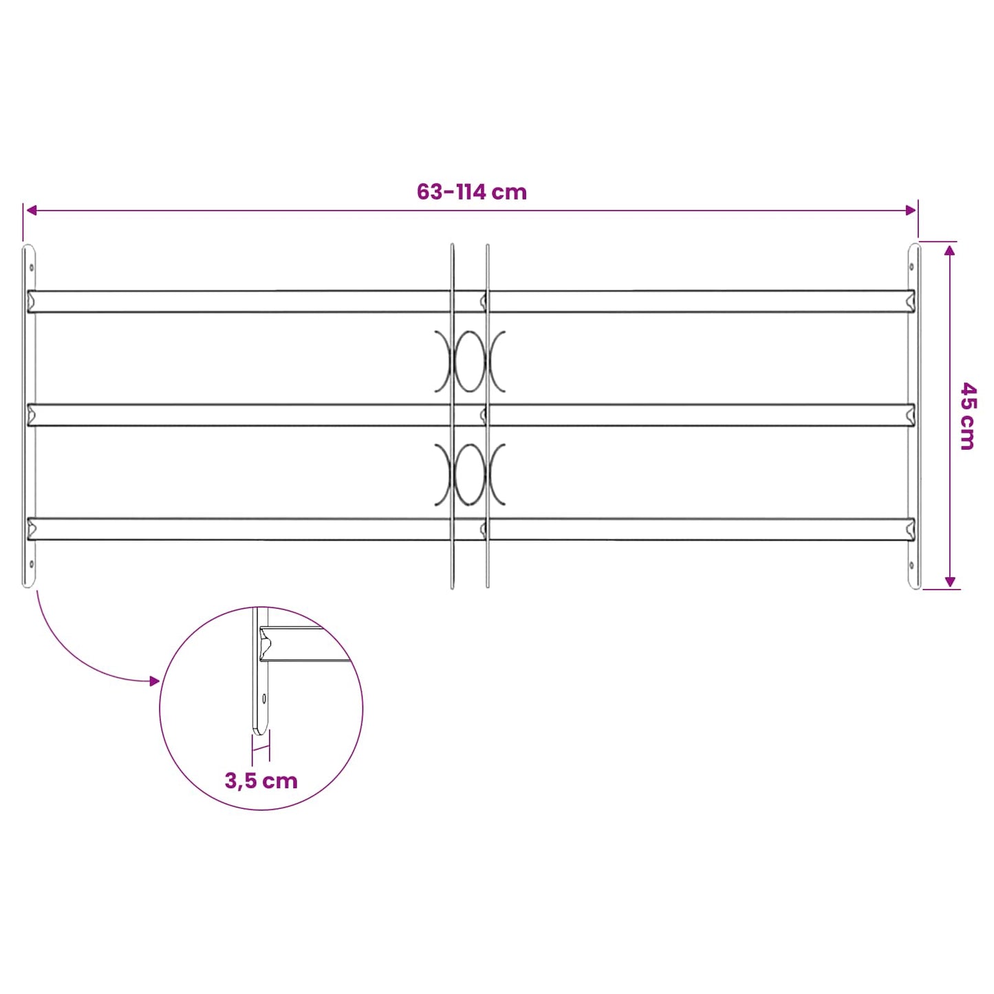 Security Grille for Windows with 3 Crossbars 63-114 cm