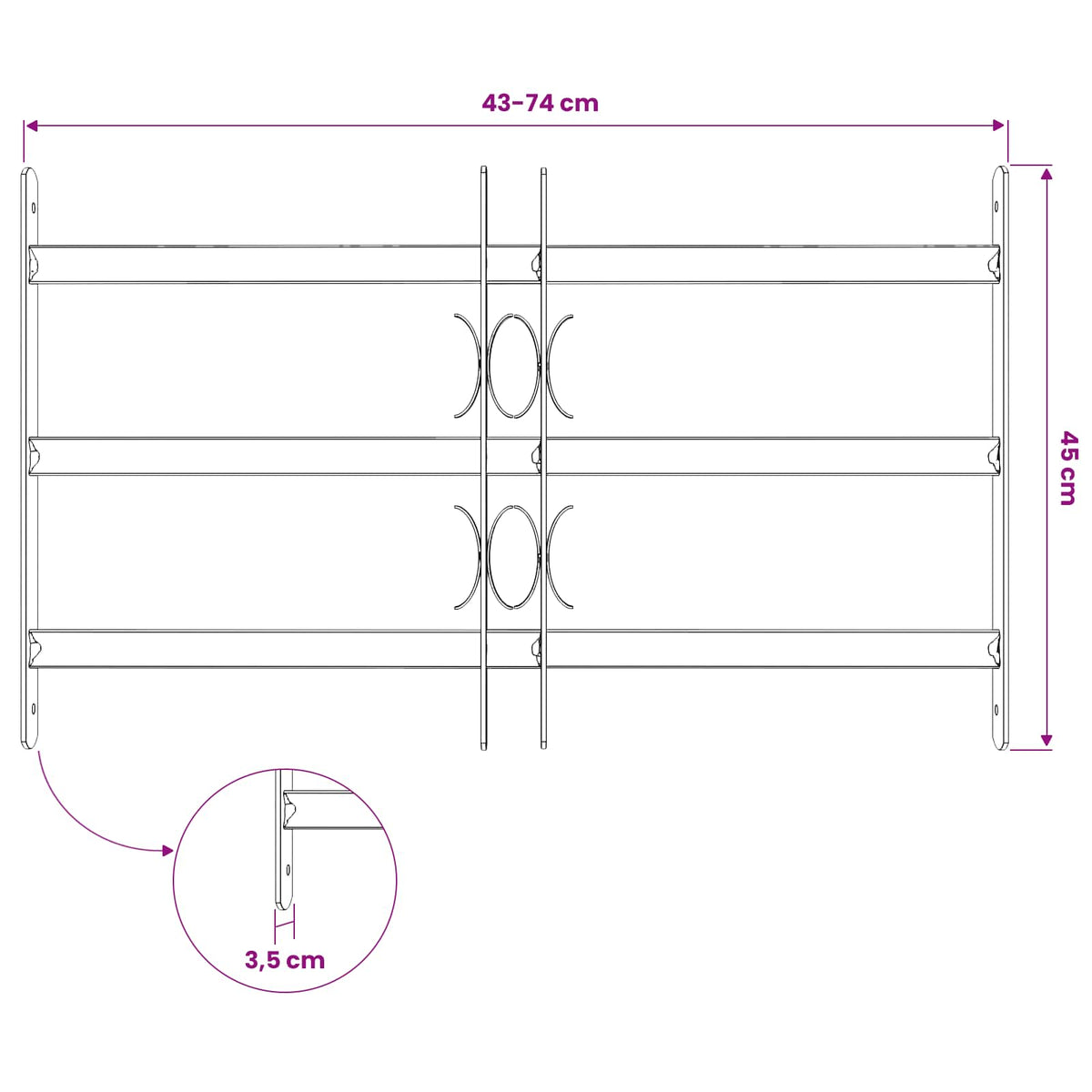 Security Grille for Windows with 3 Crossbars 3 pcs 43-74 cm