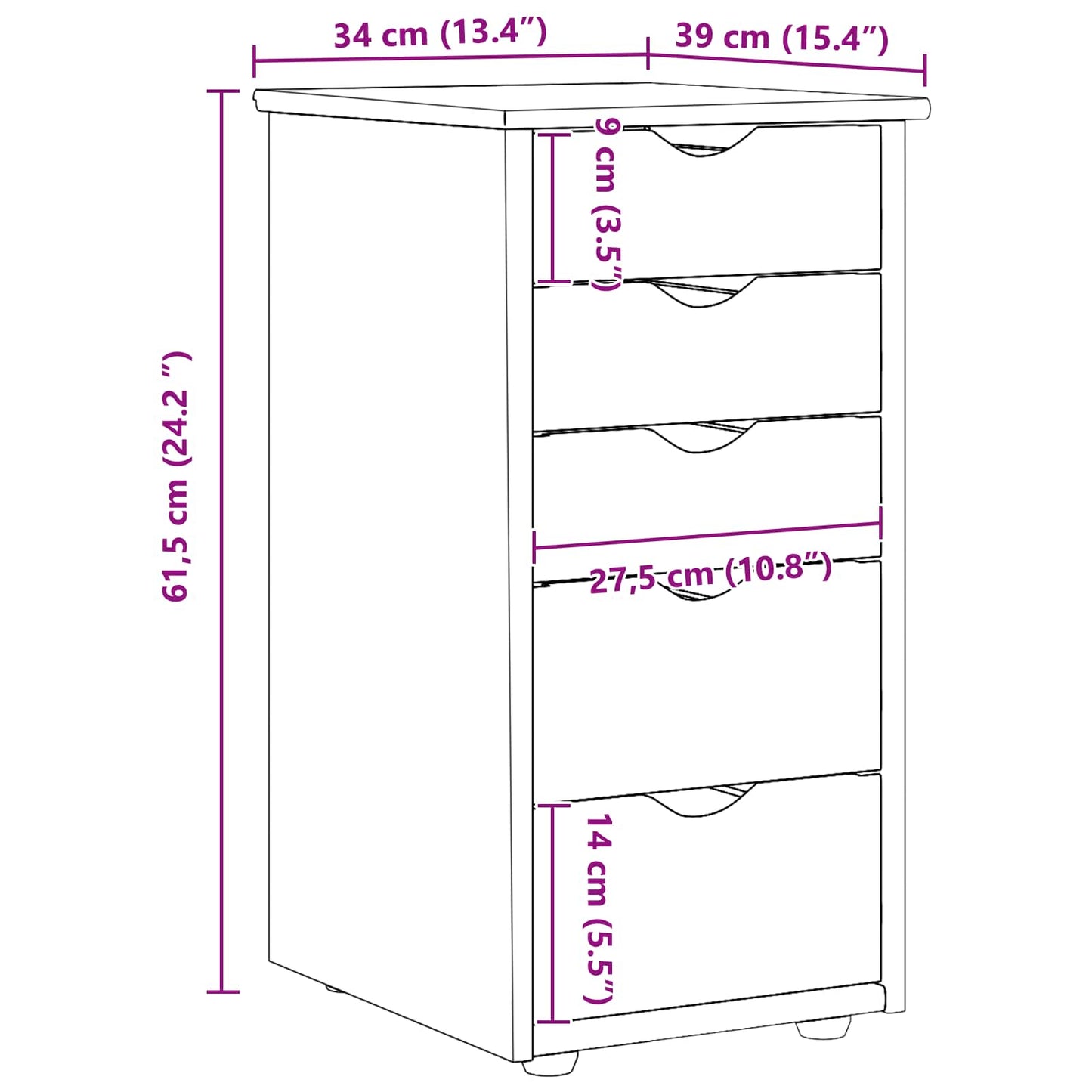 Cabinet 34 x 39 x 61.5 cm Solid Pine Wood Brown