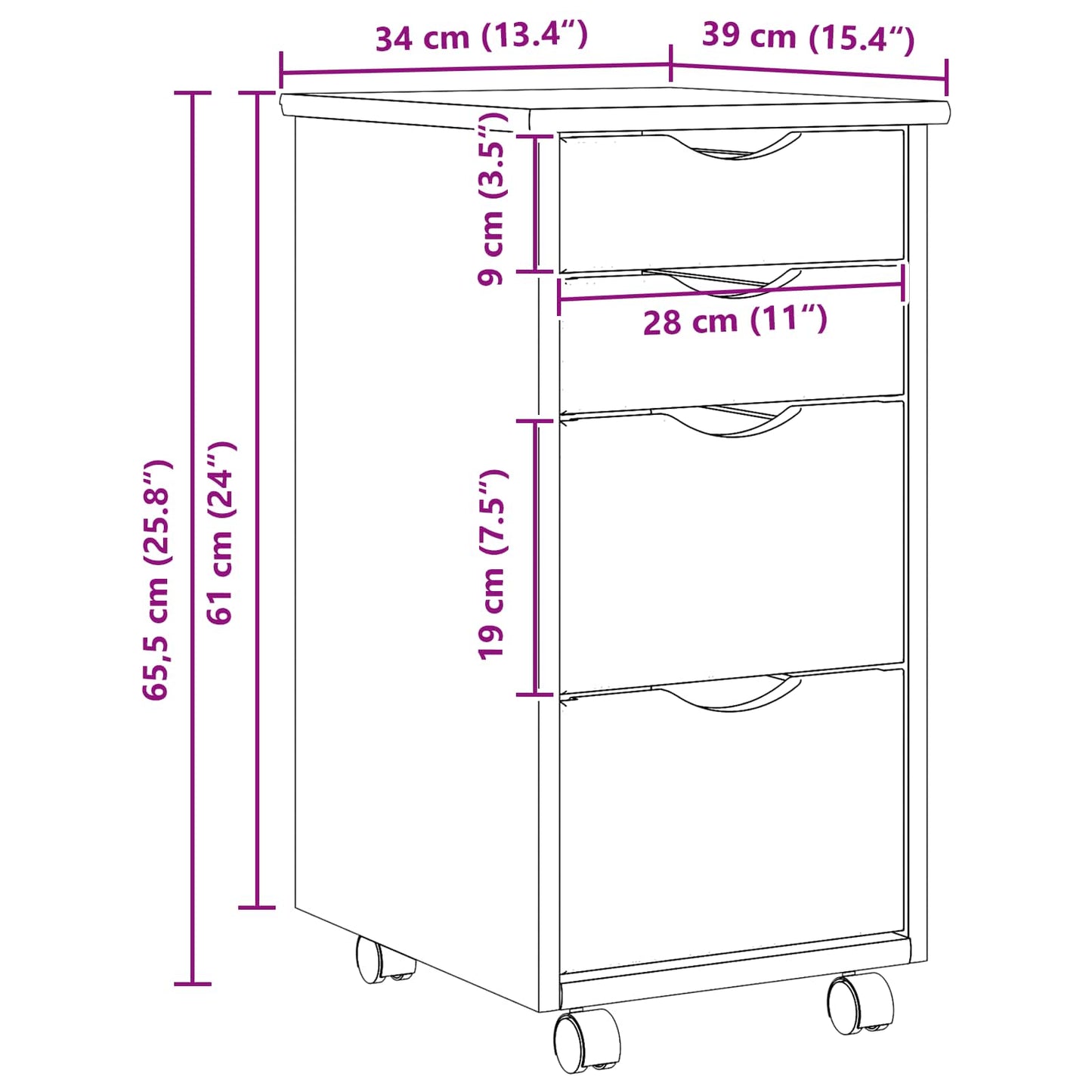 Rolling Cabinet with Desk MOSS 34 x 39 x 65.5 cm Clear Varnish