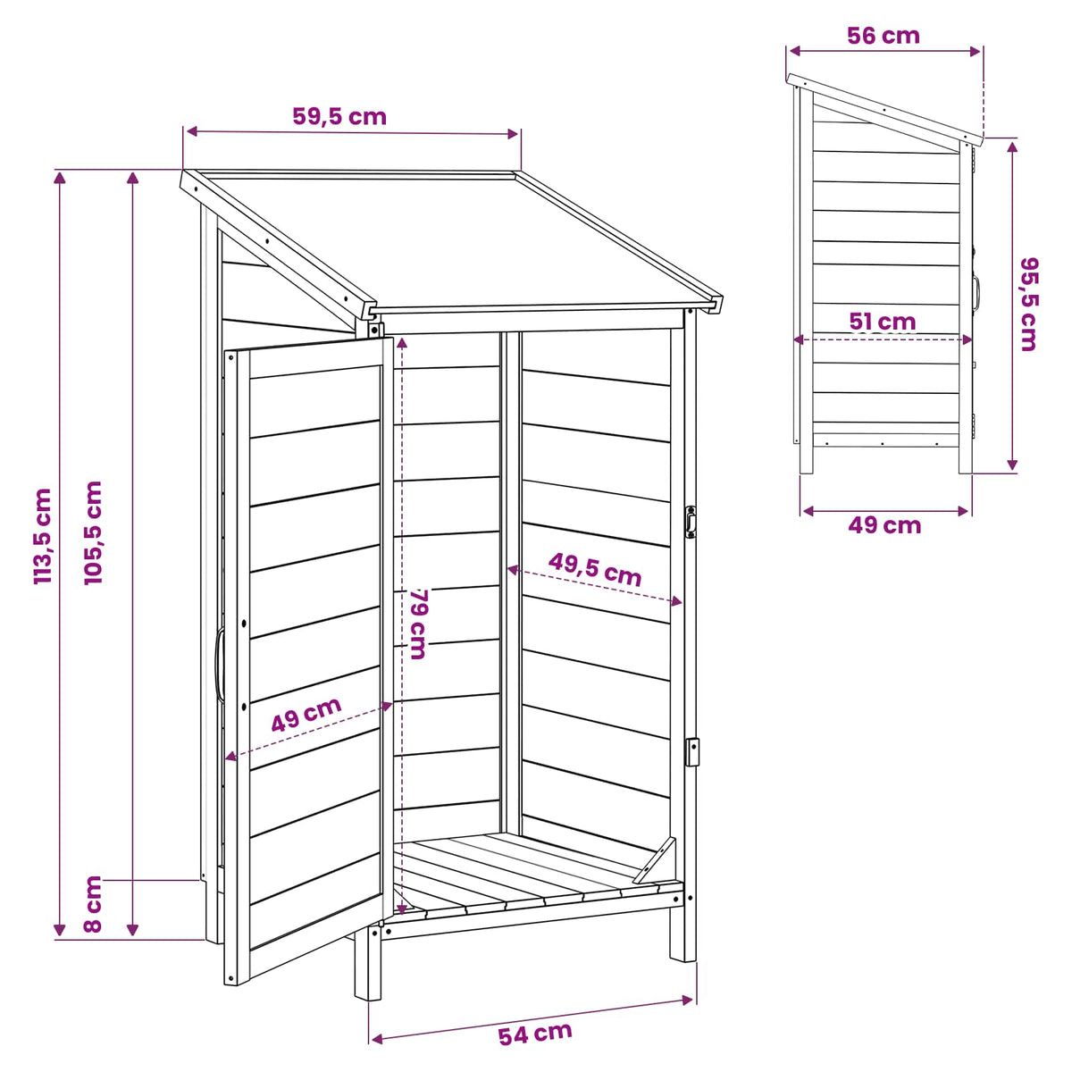 Garden Shed with Roof Grey 59 x 56 x 113.5 cm Solid Fir Wood