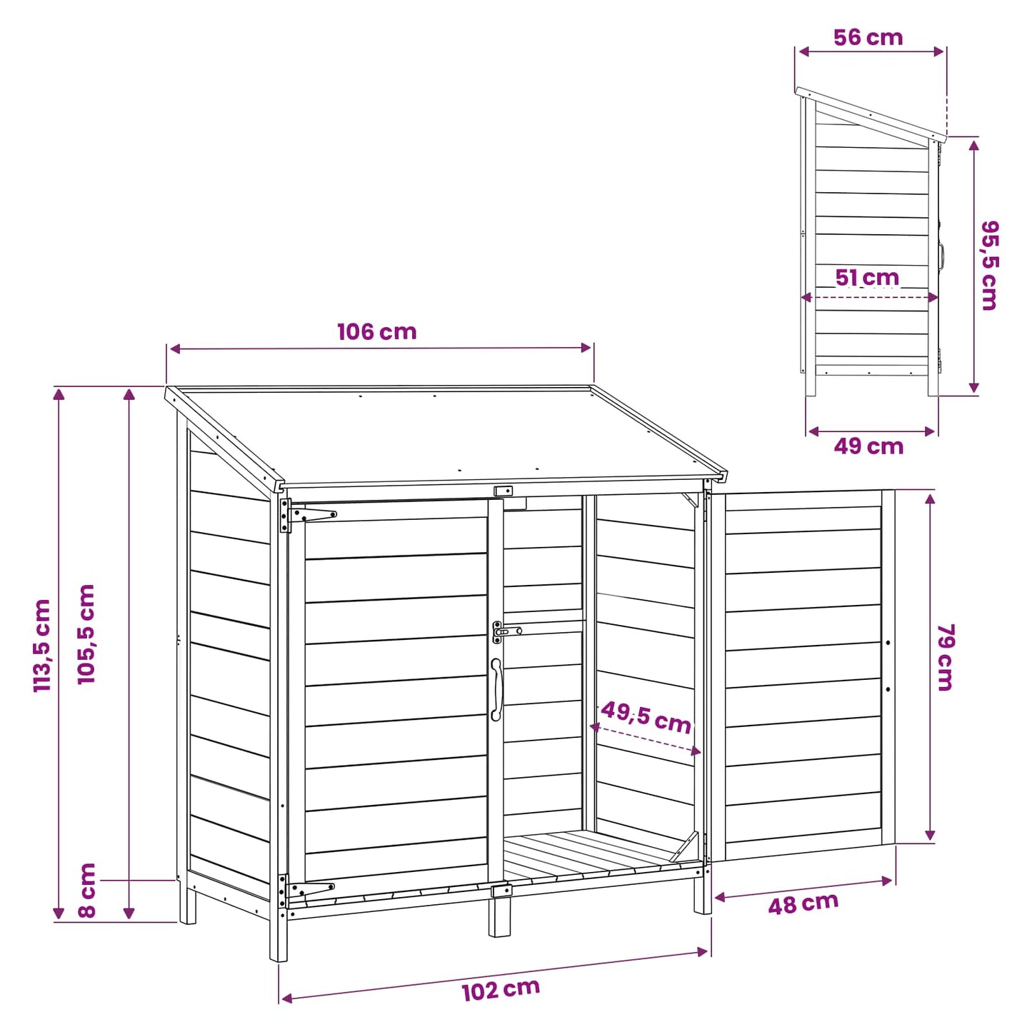 Garden Shed Natural 106.5 x 56 x 113.5 cm Solid Fir Wood