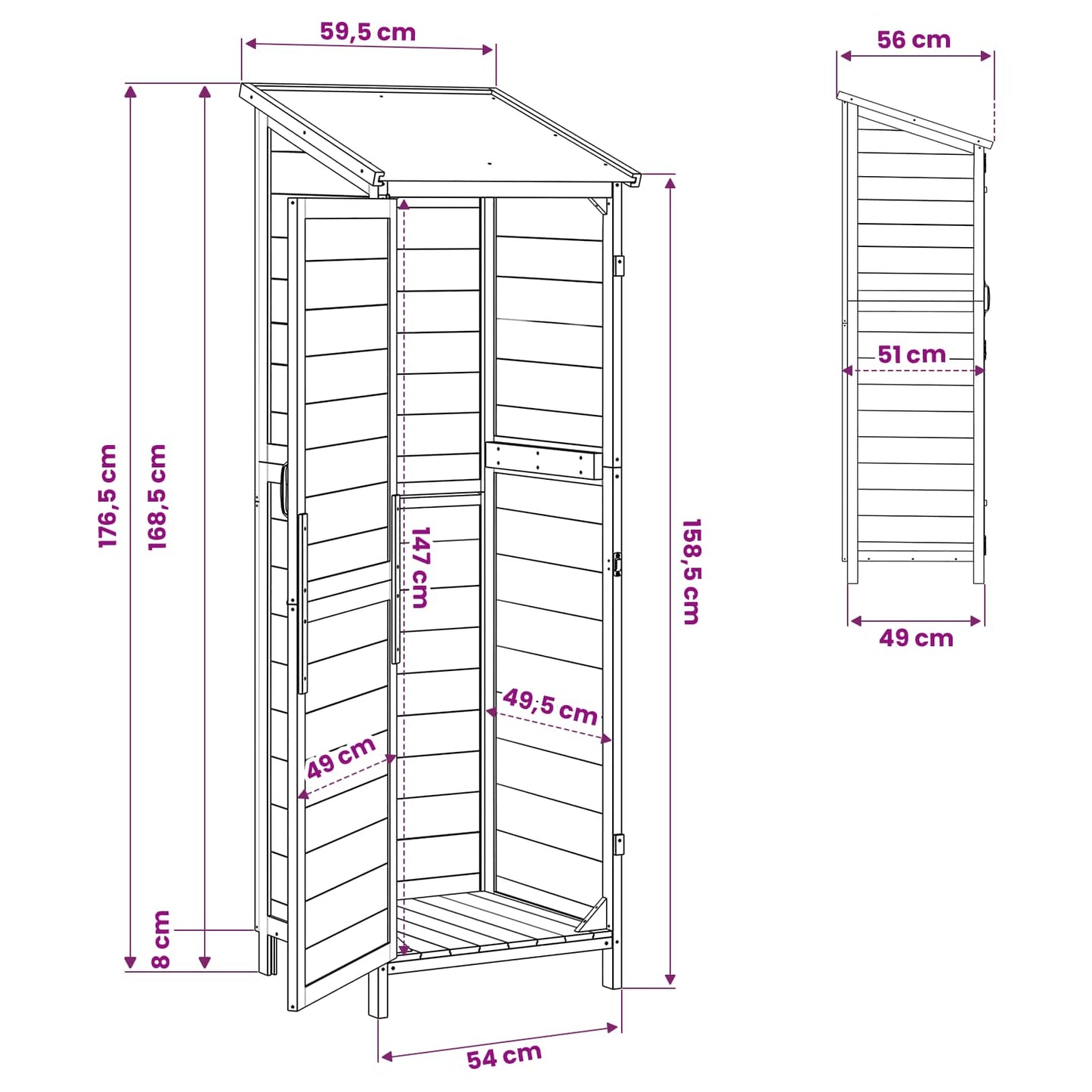 Garden Shed Natural 59.5 x 56 x 176.5 cm Solid Fir Wood