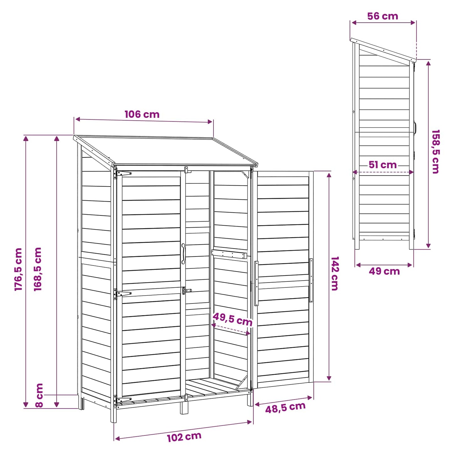 Garden Shed Natural 106.5 x 56 x 176 cm Solid Fir Wood