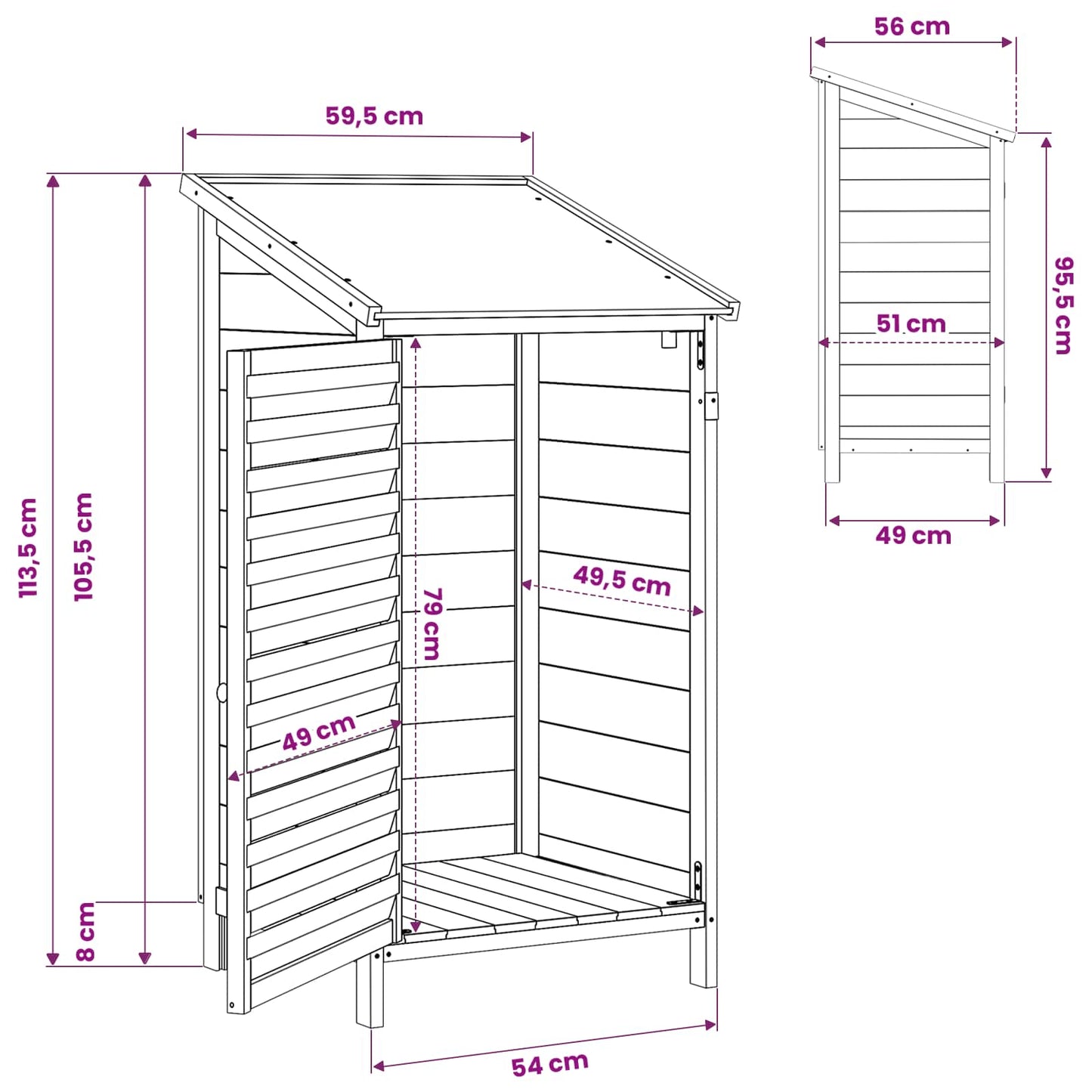 Garden Shed with Roof Natural 59 x 56 x 113.5 cm Solid Fir Wood
