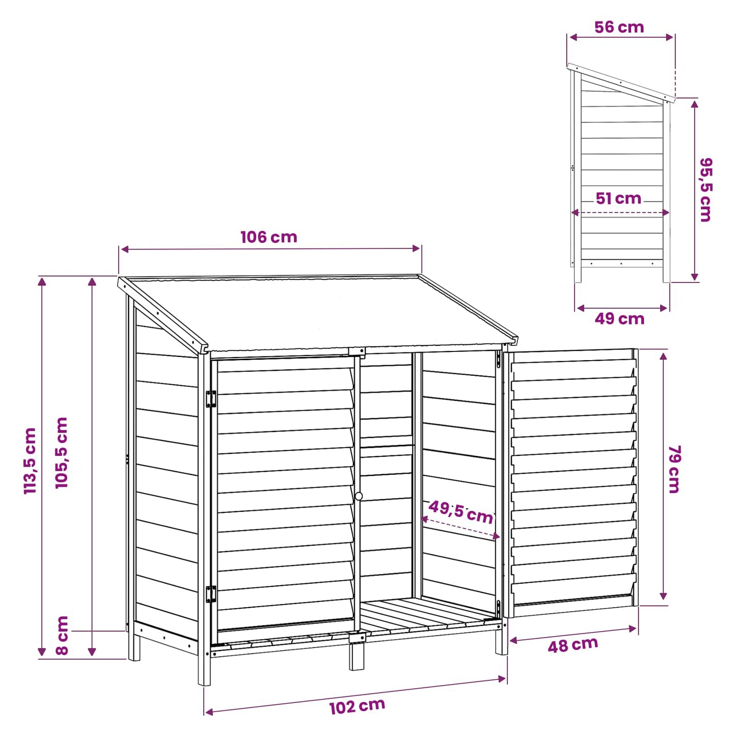 Garden Shed Natural 106 x 56 x 113.5 cm Solid Fir Wood