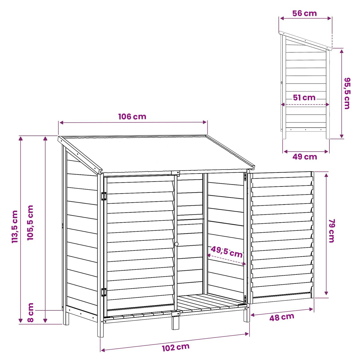 Garden Shed with Roof Brown 106 x 56 x 113.5 cm Solid Fir Wood