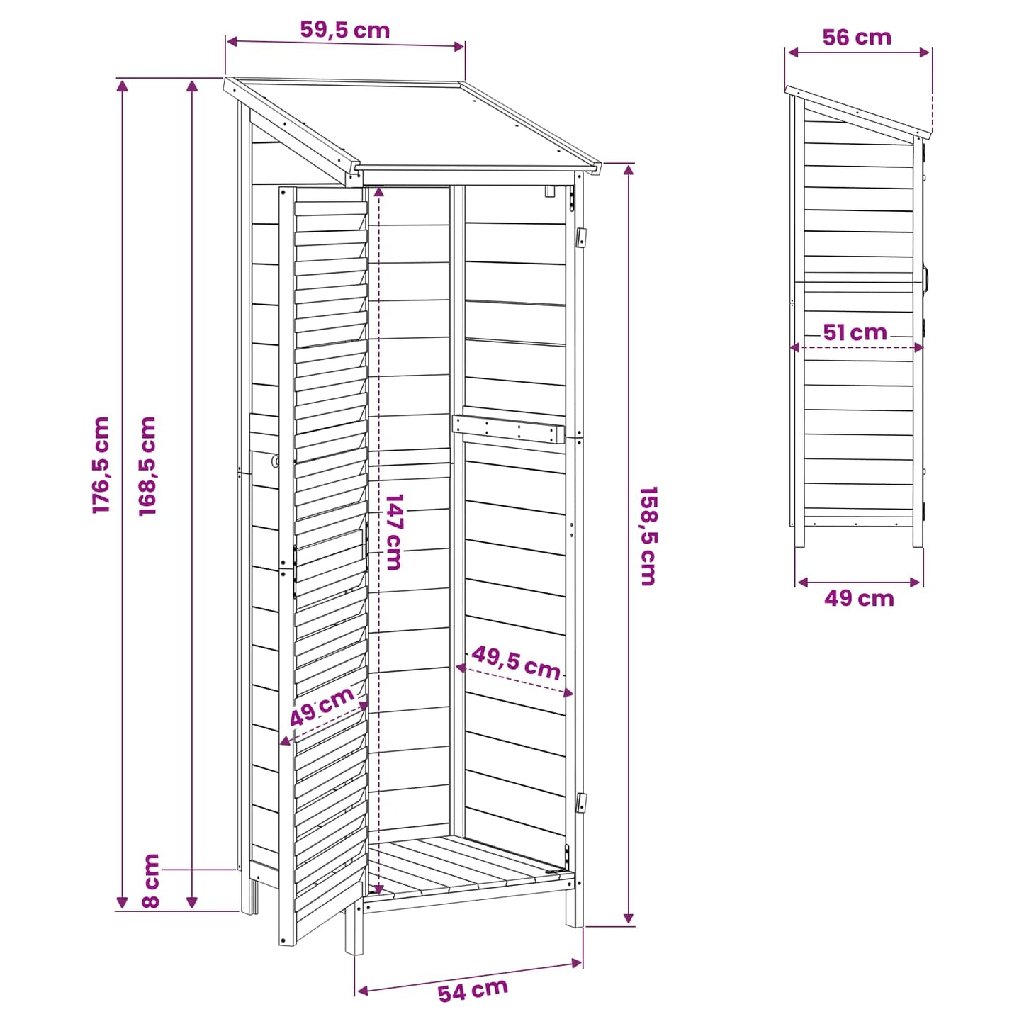 Garden Shed with Roof Natural 59 x 56 x 176 cm Solid Fir Wood
