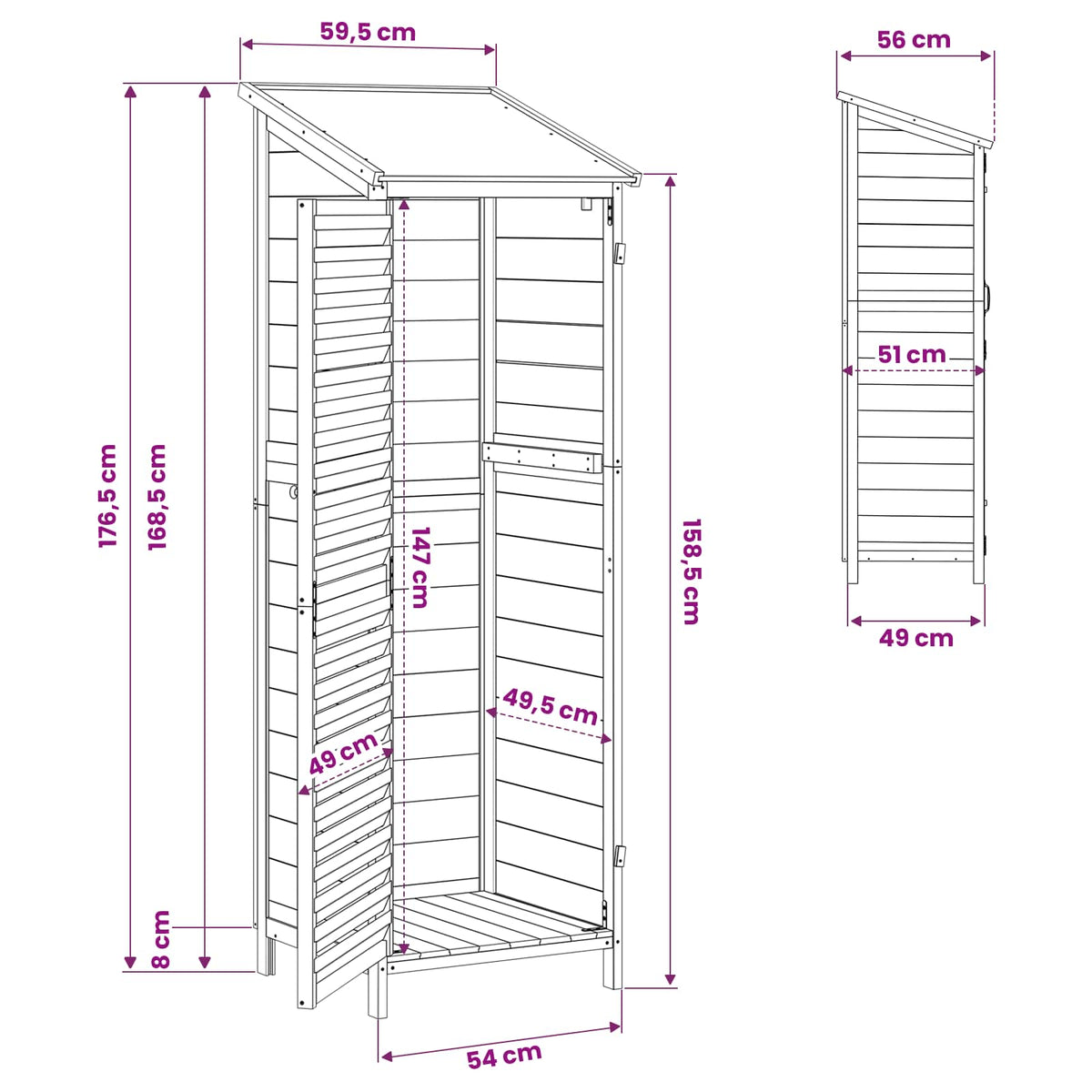 Garden Shed with Roof Grey 59 x 56 x 176 cm Solid Fir Wood